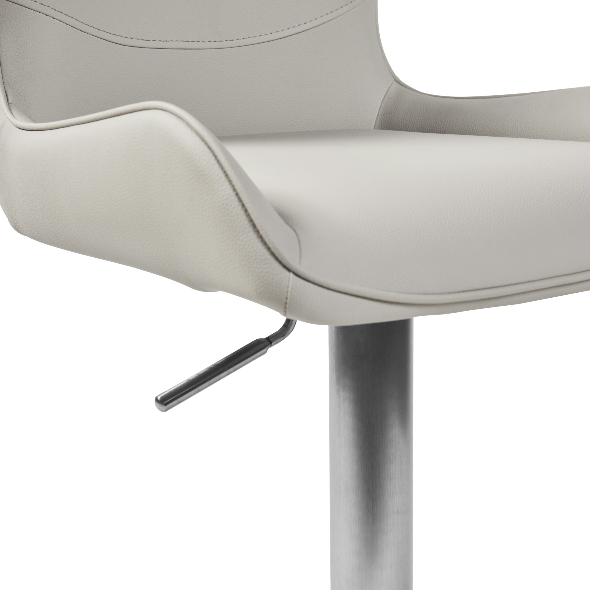 Virginia Brushed Steel Gas Lift Bar Stool in Stone Washed Beige Faux Leather