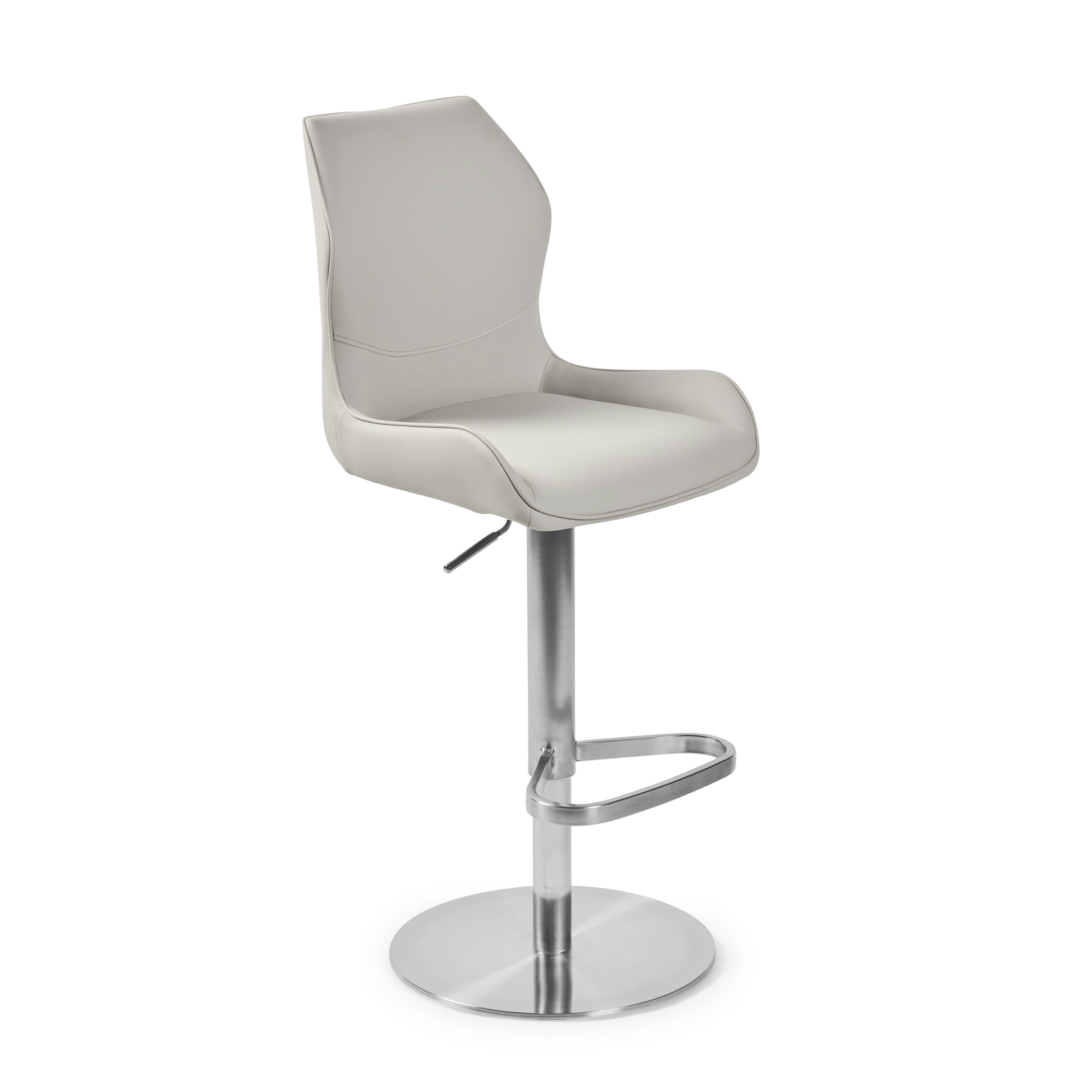 Virginia Brushed Steel Gas Lift Bar Stool in Stone Washed Beige Faux Leather