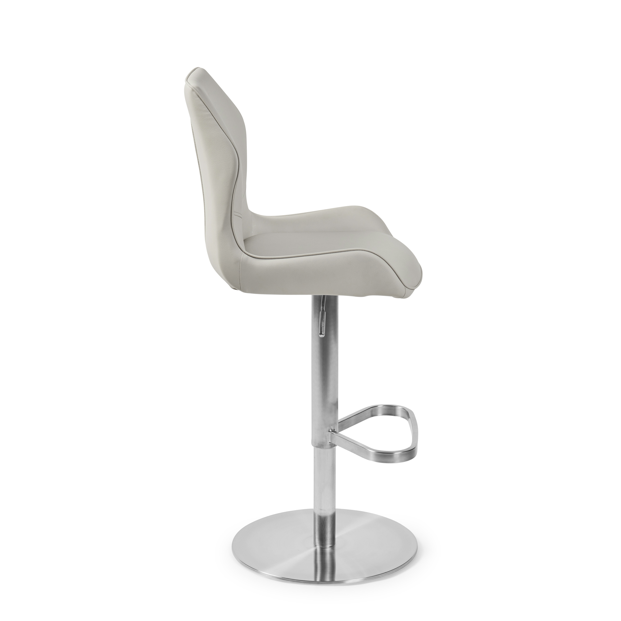 Virginia Brushed Steel Gas Lift Bar Stool in Stone Washed Beige Faux Leather