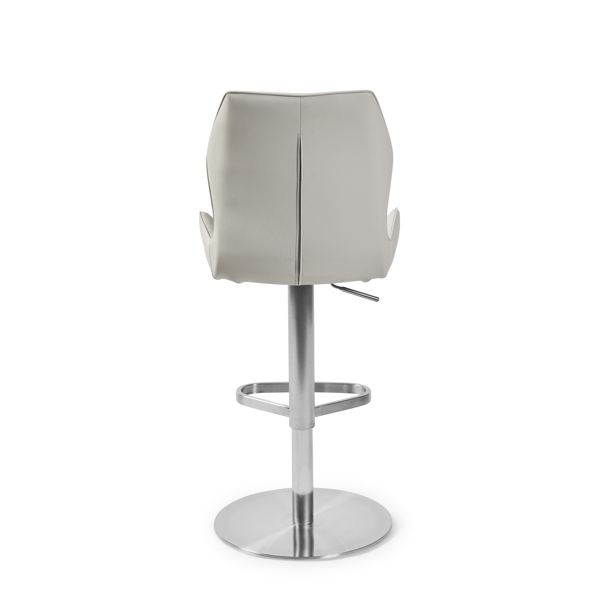Virginia Brushed Steel Gas Lift Bar Stool in Stone Washed Beige Faux Leather