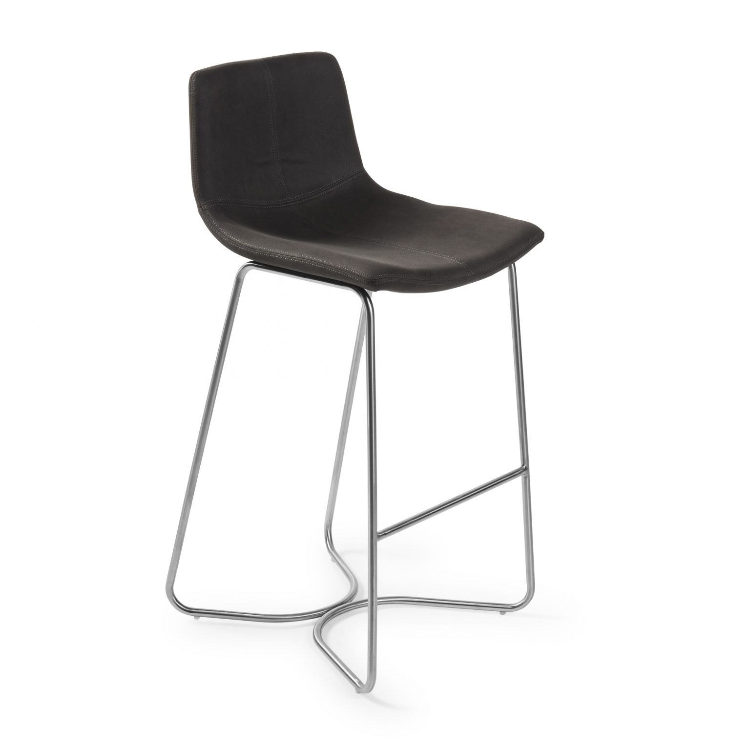 Brushed Steel Kitchen Bar Stool Charcoal Nubuck Fabric