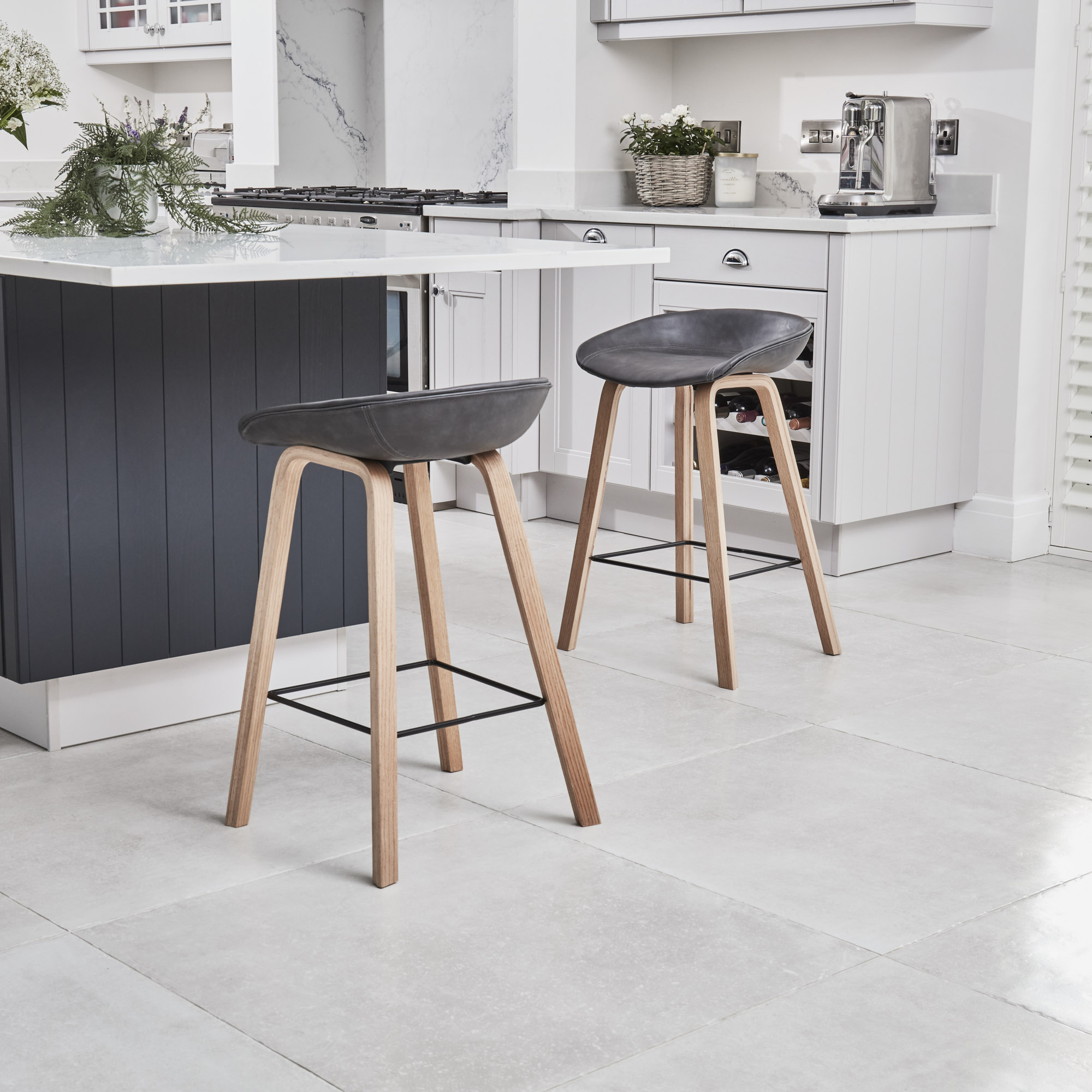 (Set of 2) Reigate Grey Faux Leather Kitchen Stool