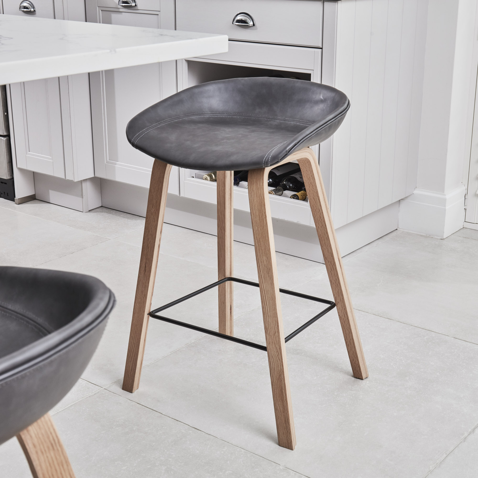 (Set of 2) Reigate Grey Faux Leather Counter Stool