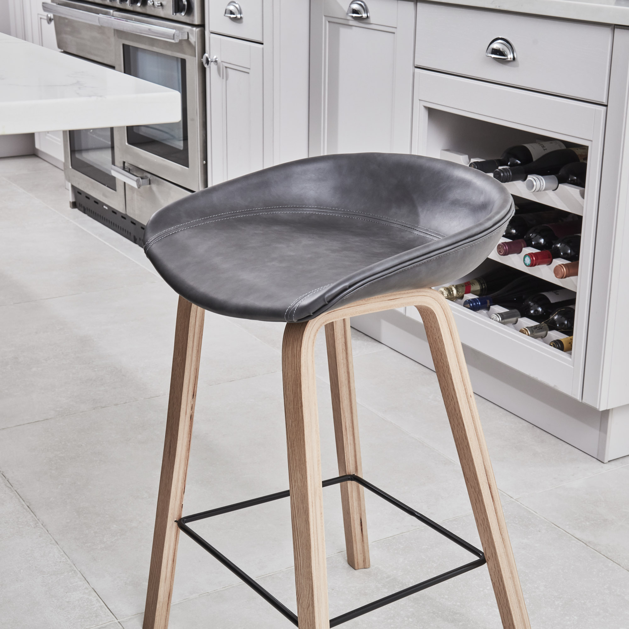 (Set of 2) Reigate Grey Faux Leather Counter Stool