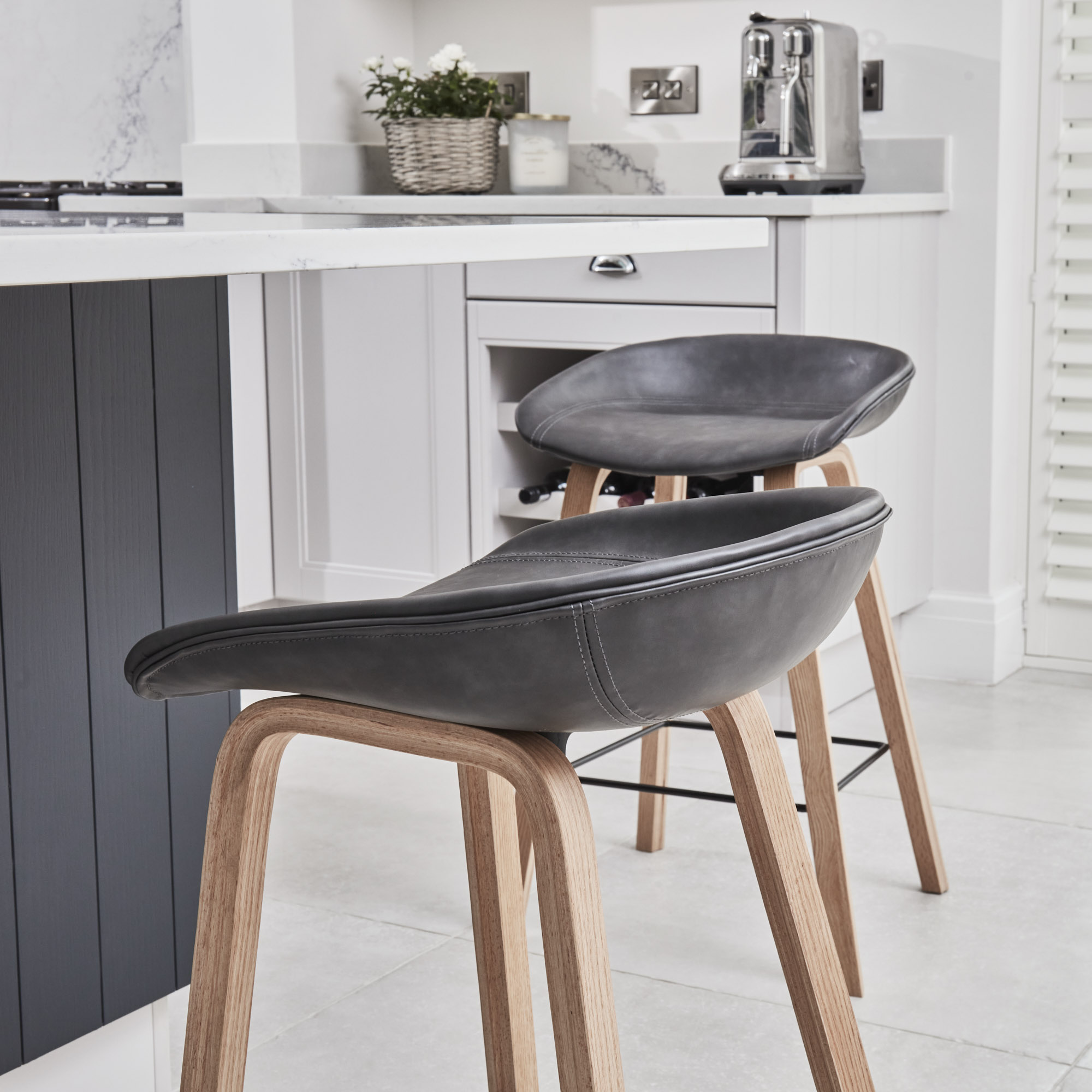 (Set of 2) Reigate Grey Faux Leather Kitchen Stool