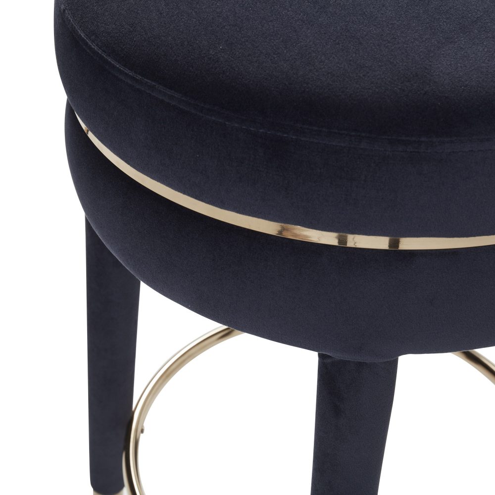 Isabel Dark Blue Velvet Counter Bar Stool with Gold Trim Footrest - Image 9