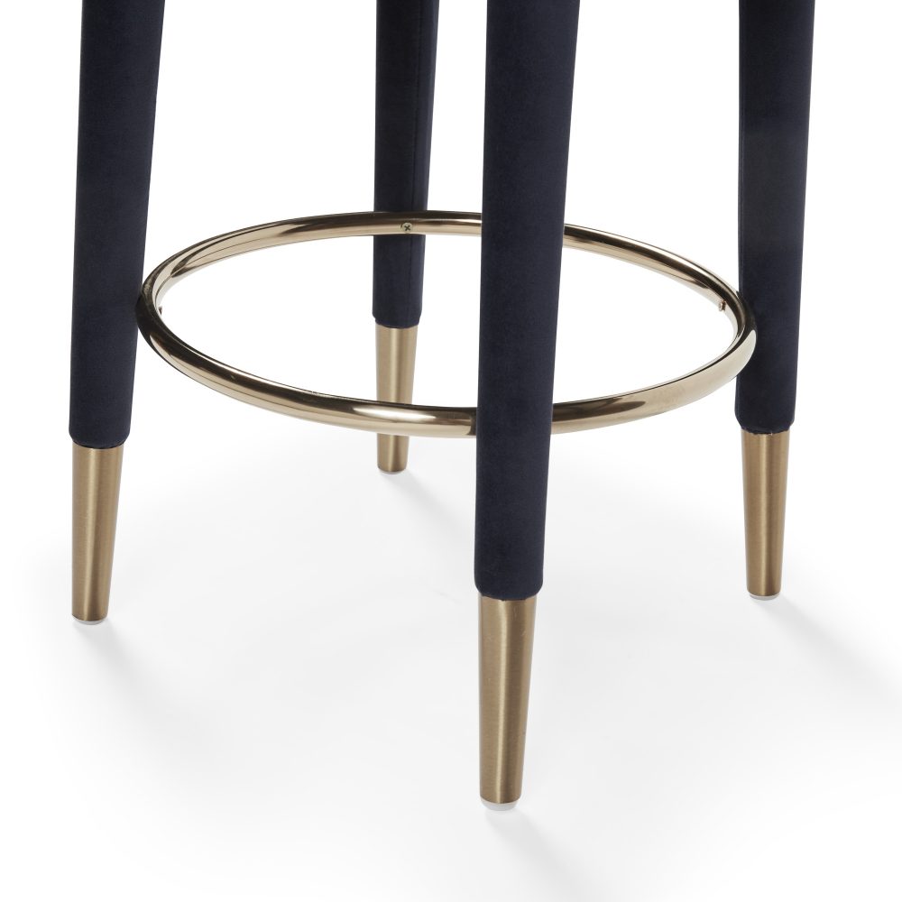 Isabel Dark Blue Velvet Counter Bar Stool with Gold Trim Footrest - Image 8