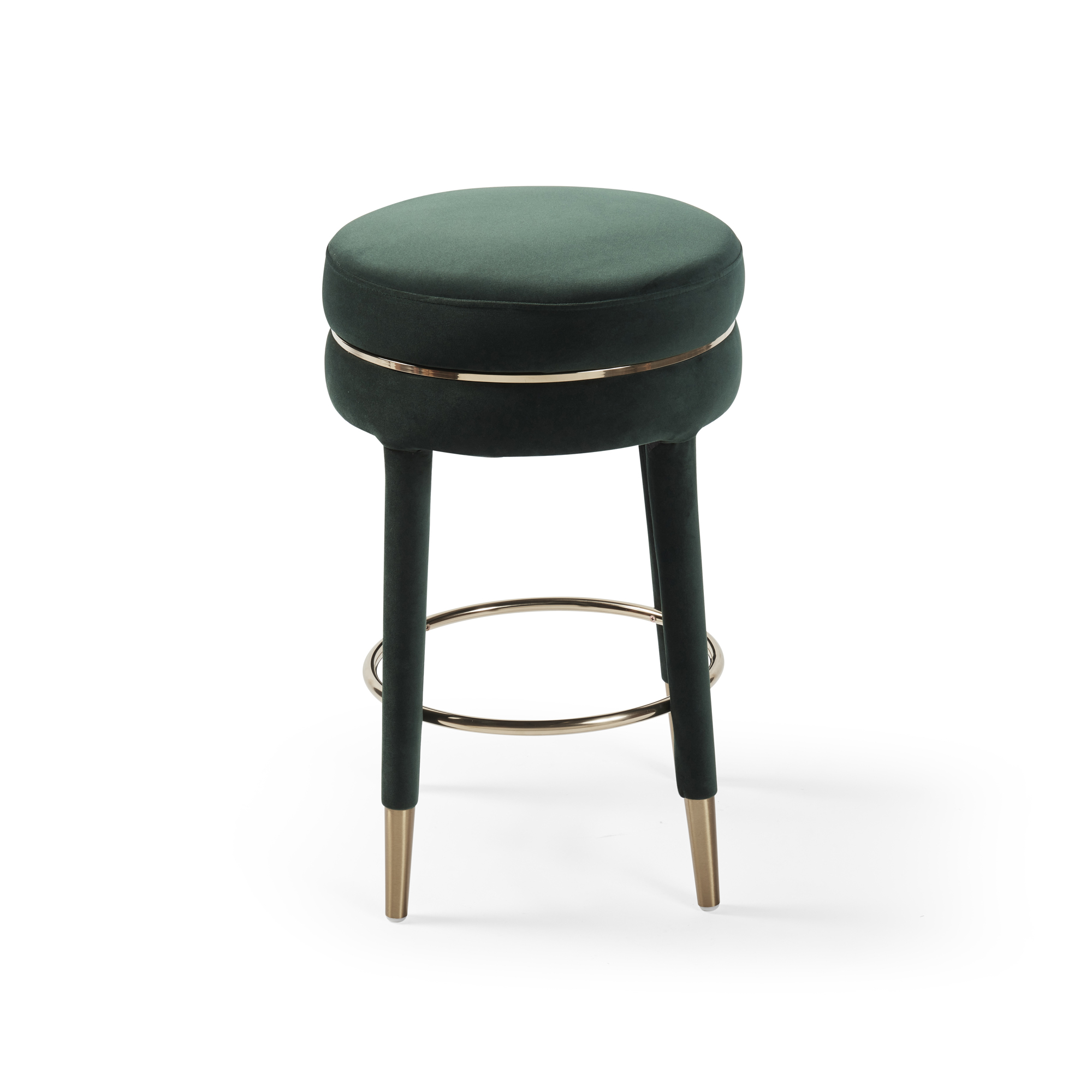 Isabel Dark Green Velvet Counter Bar Stool with Gold Trim Footrest