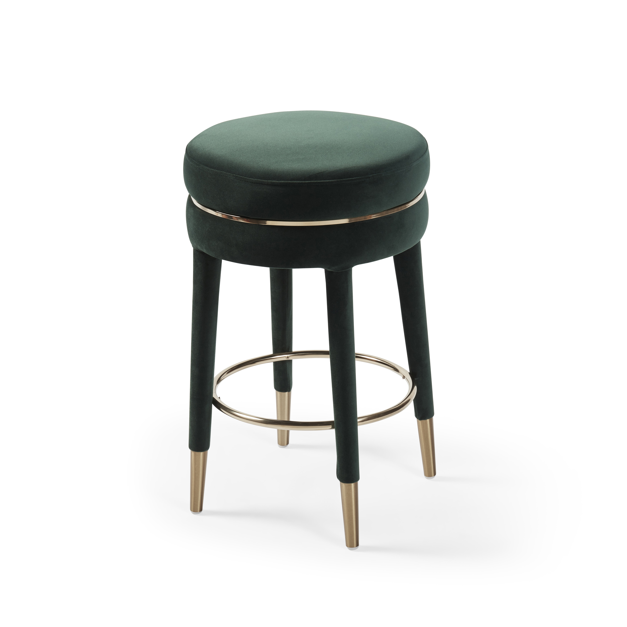 Isabel Dark Green Velvet Counter Bar Stool with Gold Trim Footrest