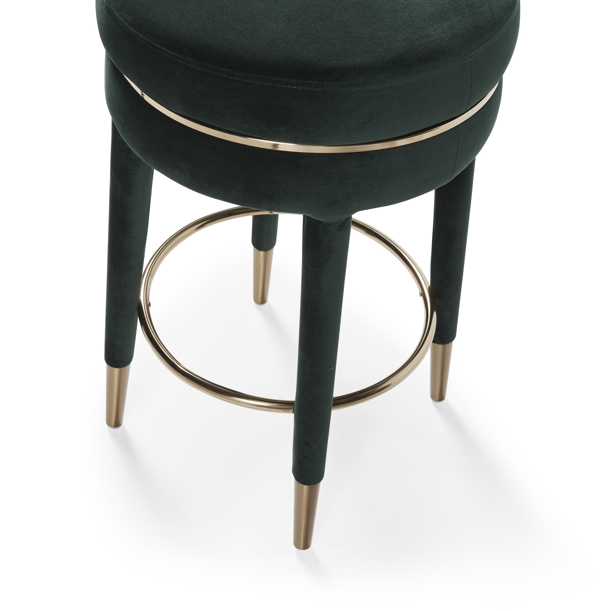 Isabel Dark Green Velvet Counter Bar Stool with Gold Trim Footrest