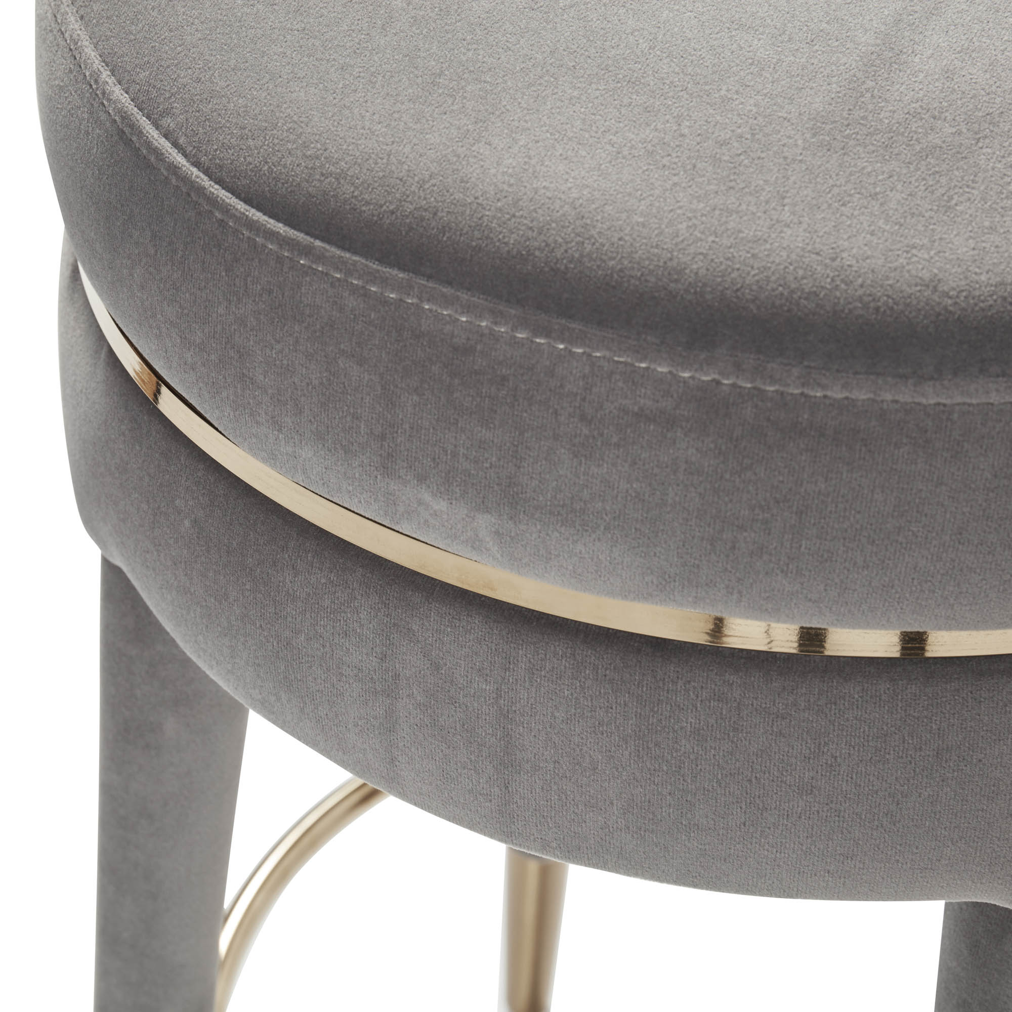 Isabel Grey Velvet Counter Bar Stool with Gold Trim Footrest