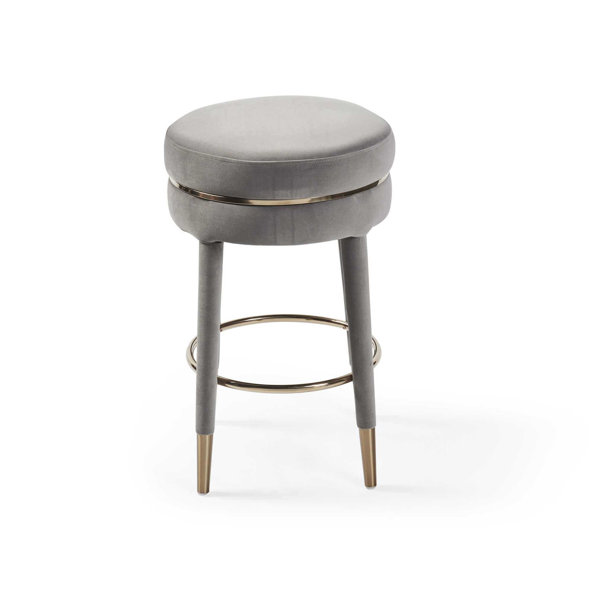 Isabel Grey Velvet Counter Bar Stool with Gold Trim Footrest