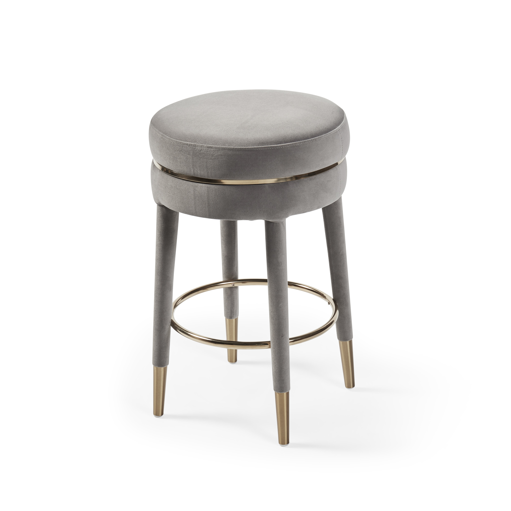 Isabel Grey Velvet Counter Bar Stool with Gold Trim Footrest