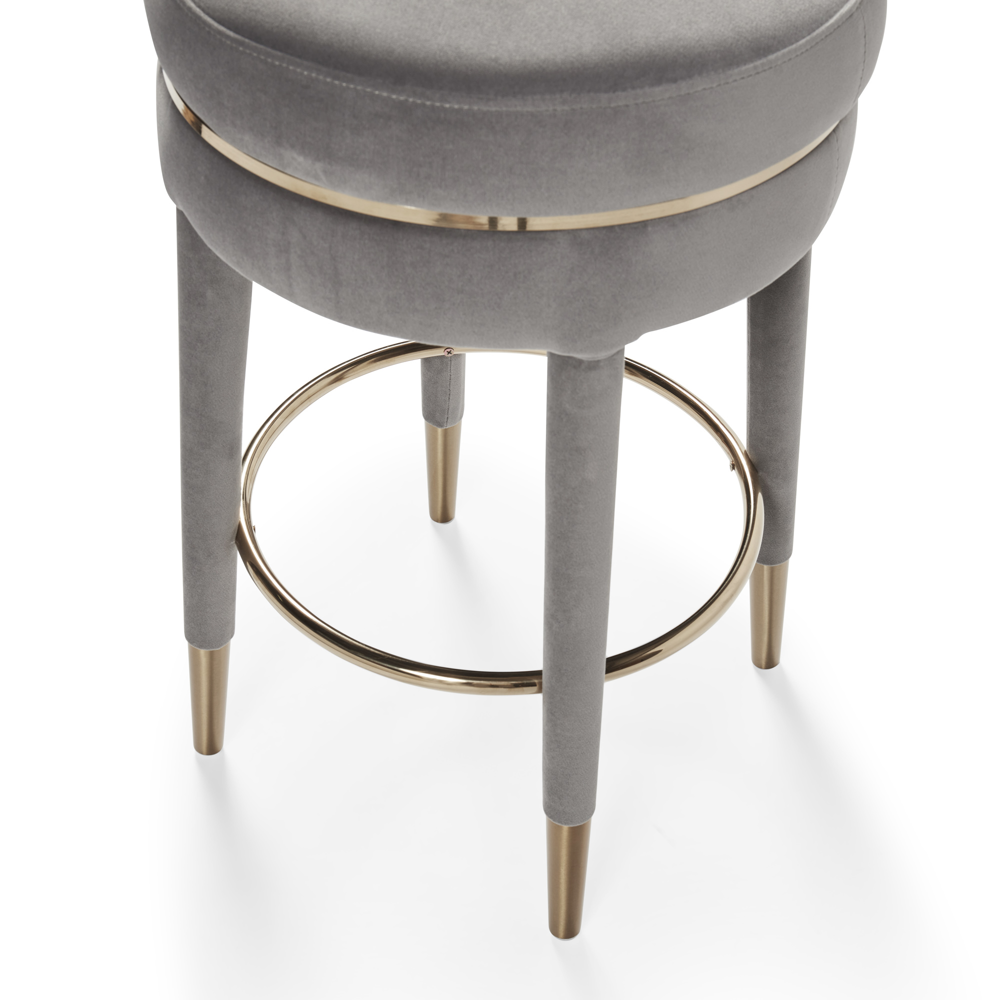 Isabel Grey Velvet Counter Bar Stool with Gold Trim Footrest