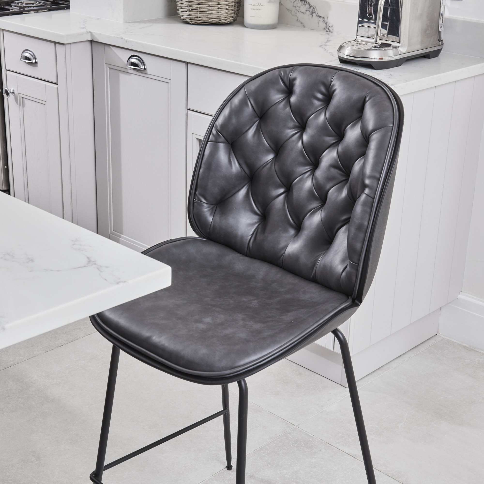 (Set of 2) Thiago Grey Faux Leather Bar Stool