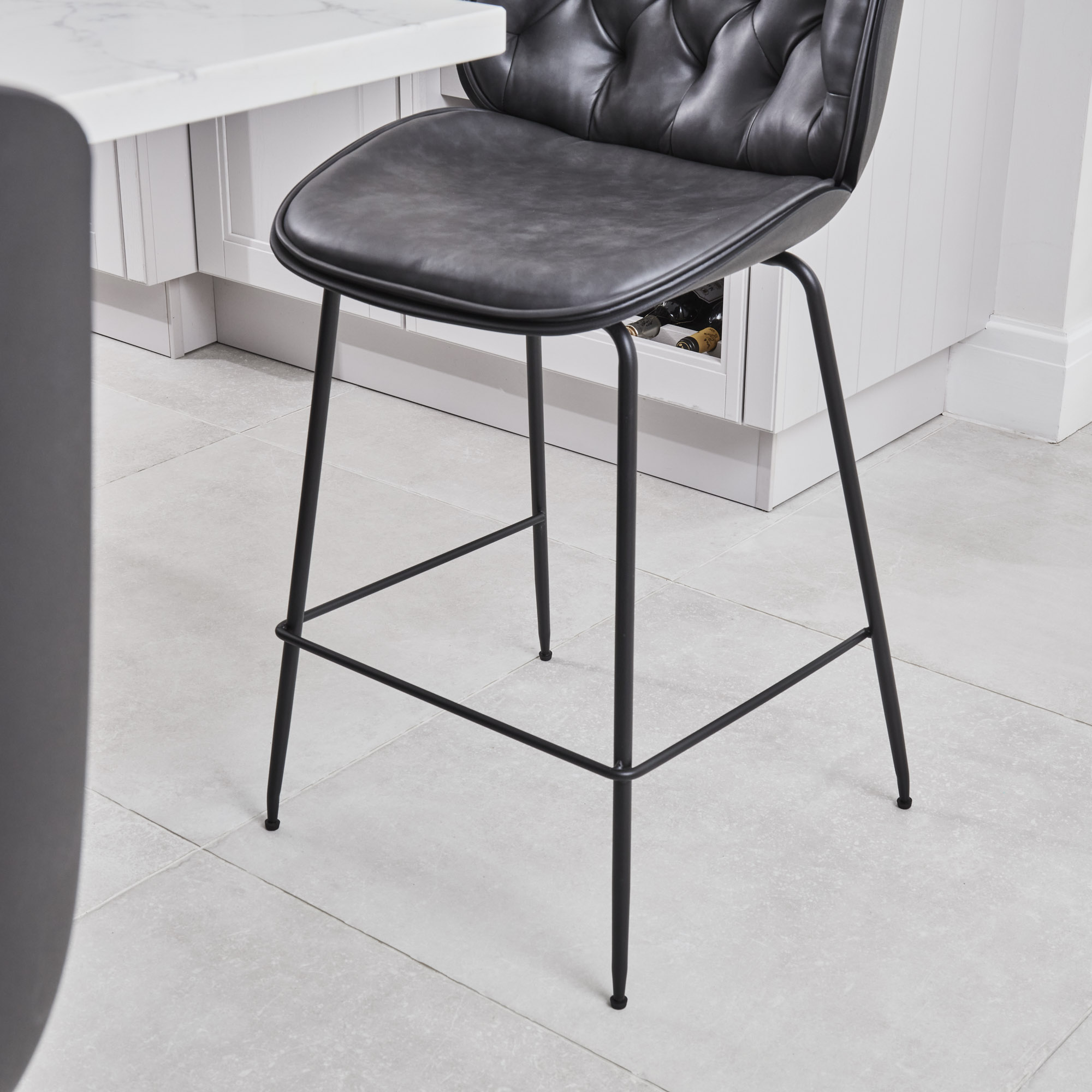 (Set of 2) Thiago Grey Faux Leather Bar Stool