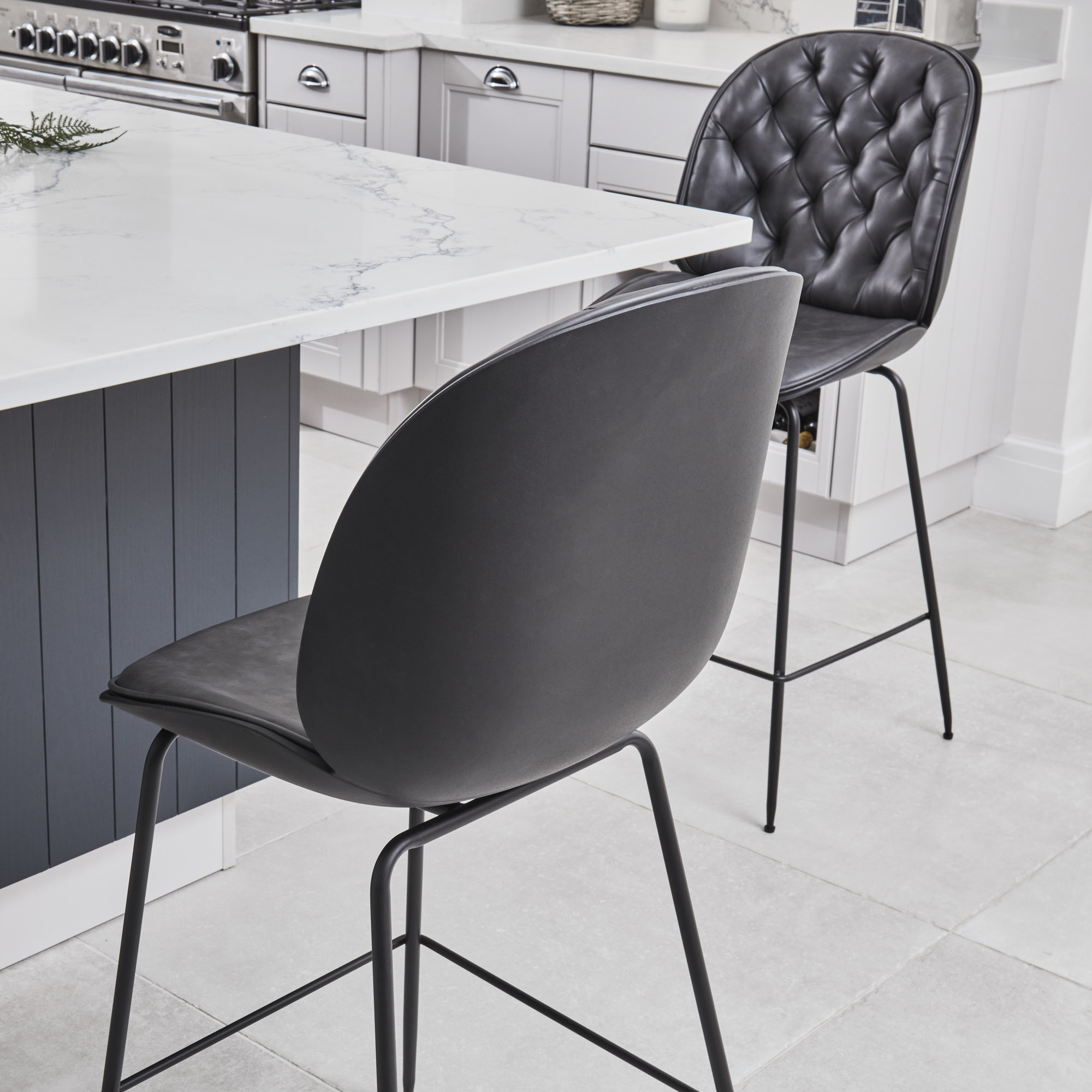 (Set of 2) Thiago Grey Faux Leather Bar Stool