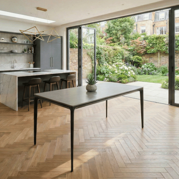 Bellagio 160cm Grey Sintered Stone Dining Table with Black Contemporary Base