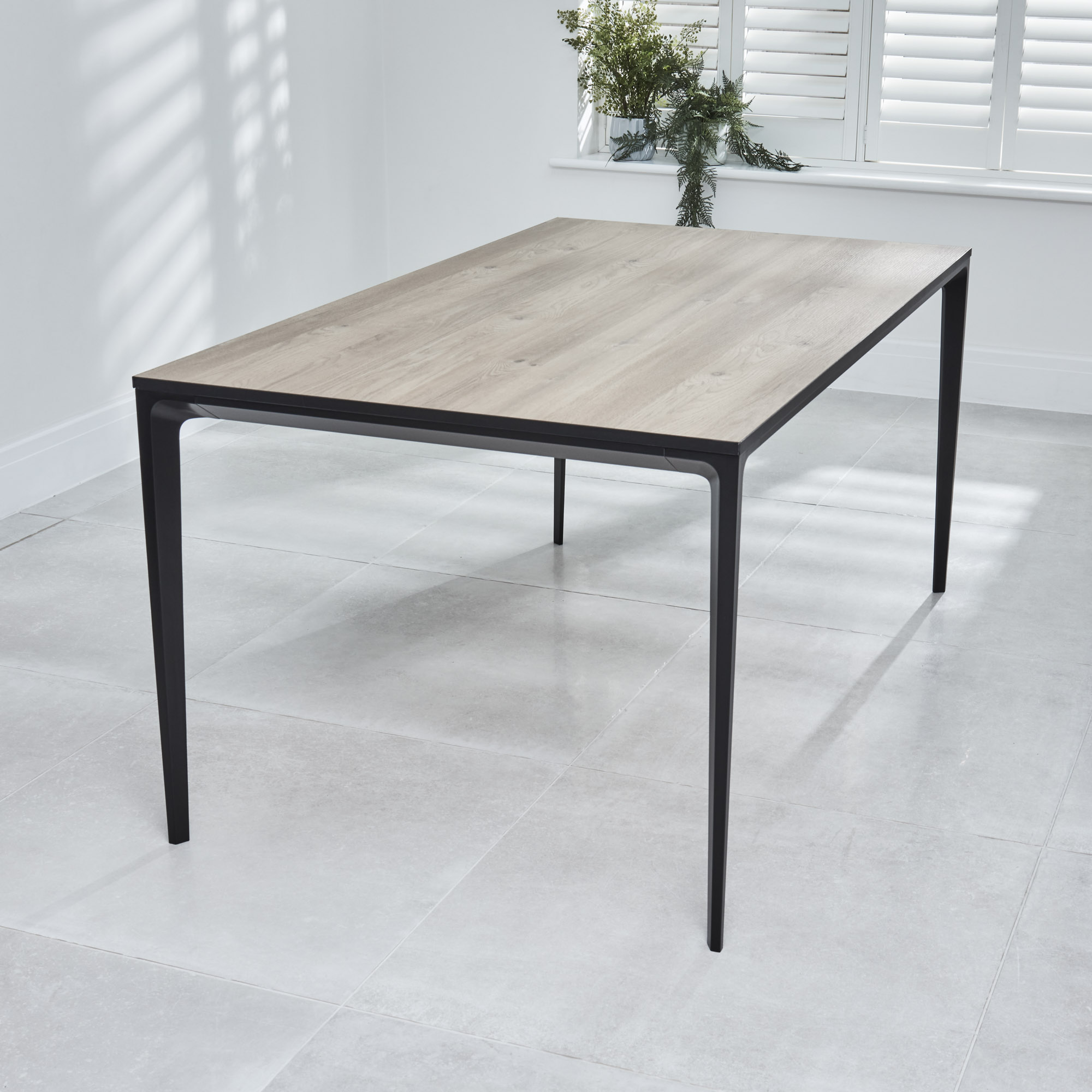 Bellagio 160cm Natural Oak Melamine Dining Table with Black Contemporary Base