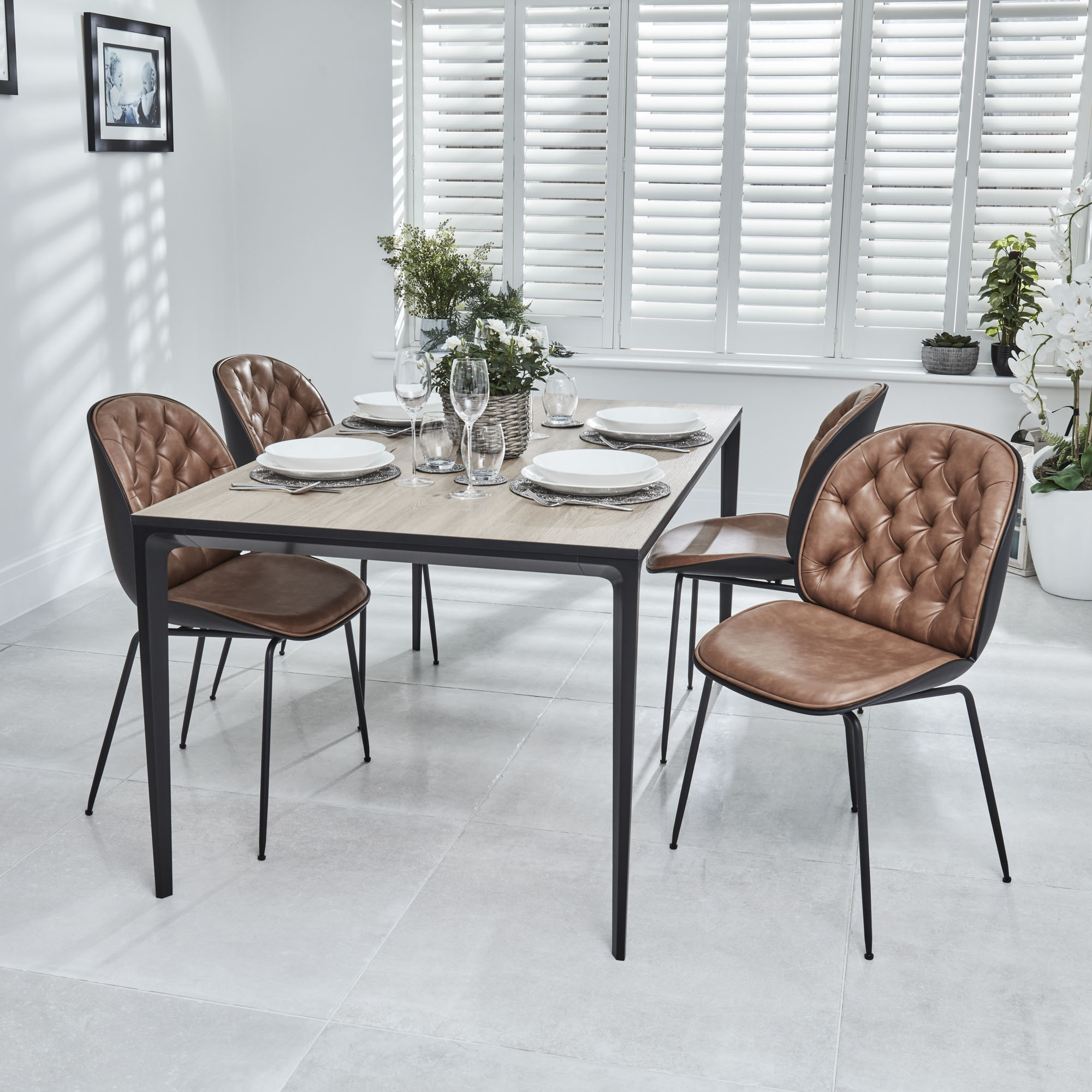 Bellagio 160cm Natural Oak Melamine Dining Table with Black Contemporary Base