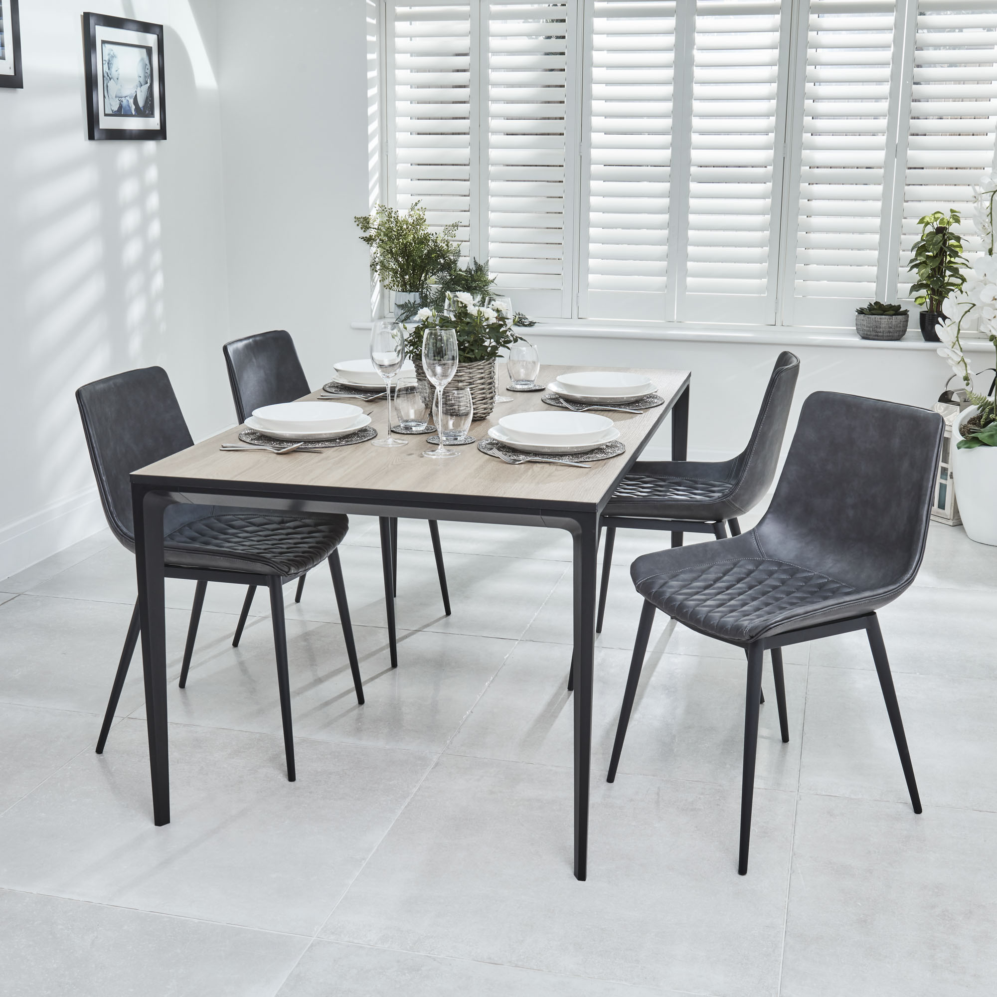 Bellagio 160cm Natural Oak Melamine Dining Table with Black Contemporary Base