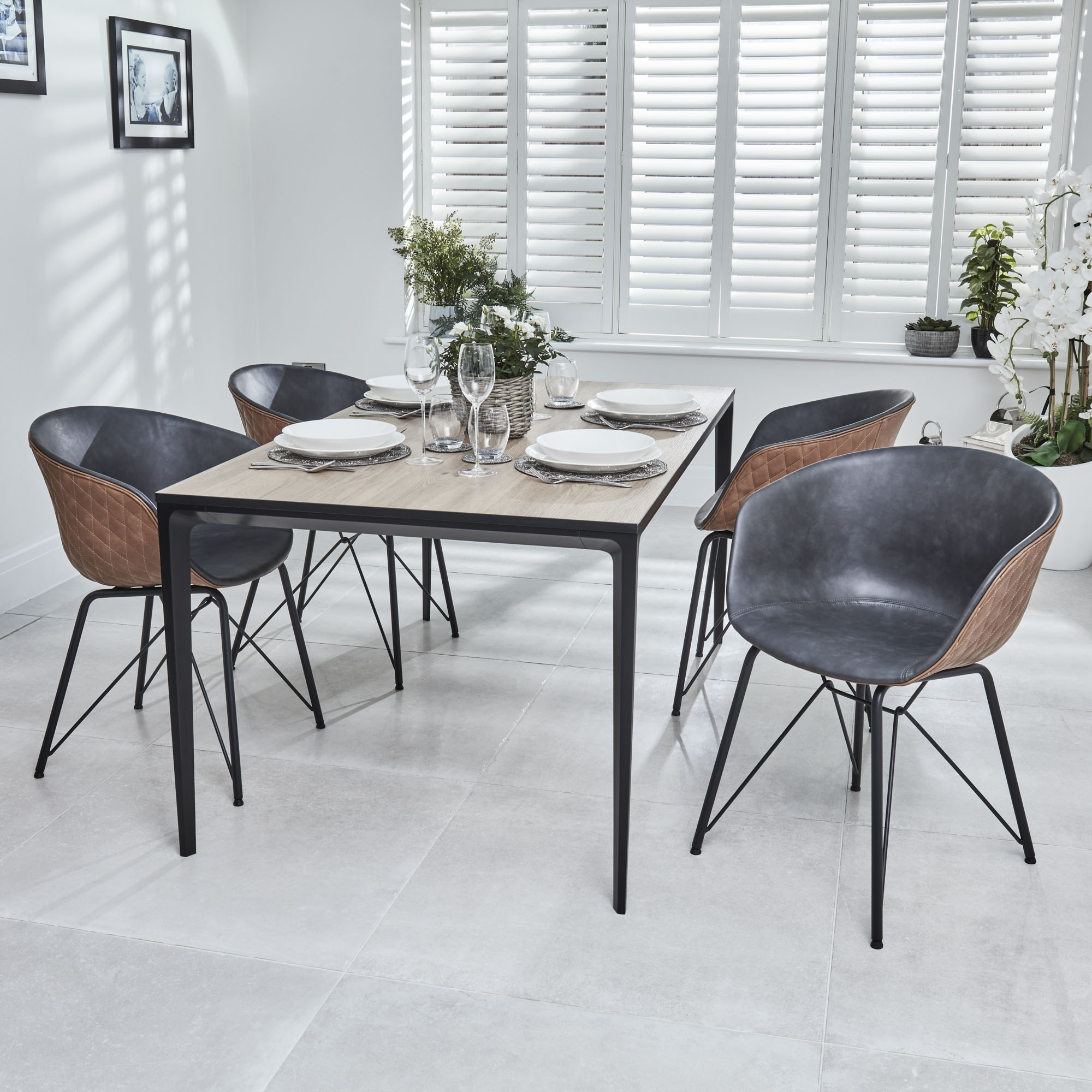 Bellagio 160cm Natural Oak Melamine Dining Table with Black Contemporary Base