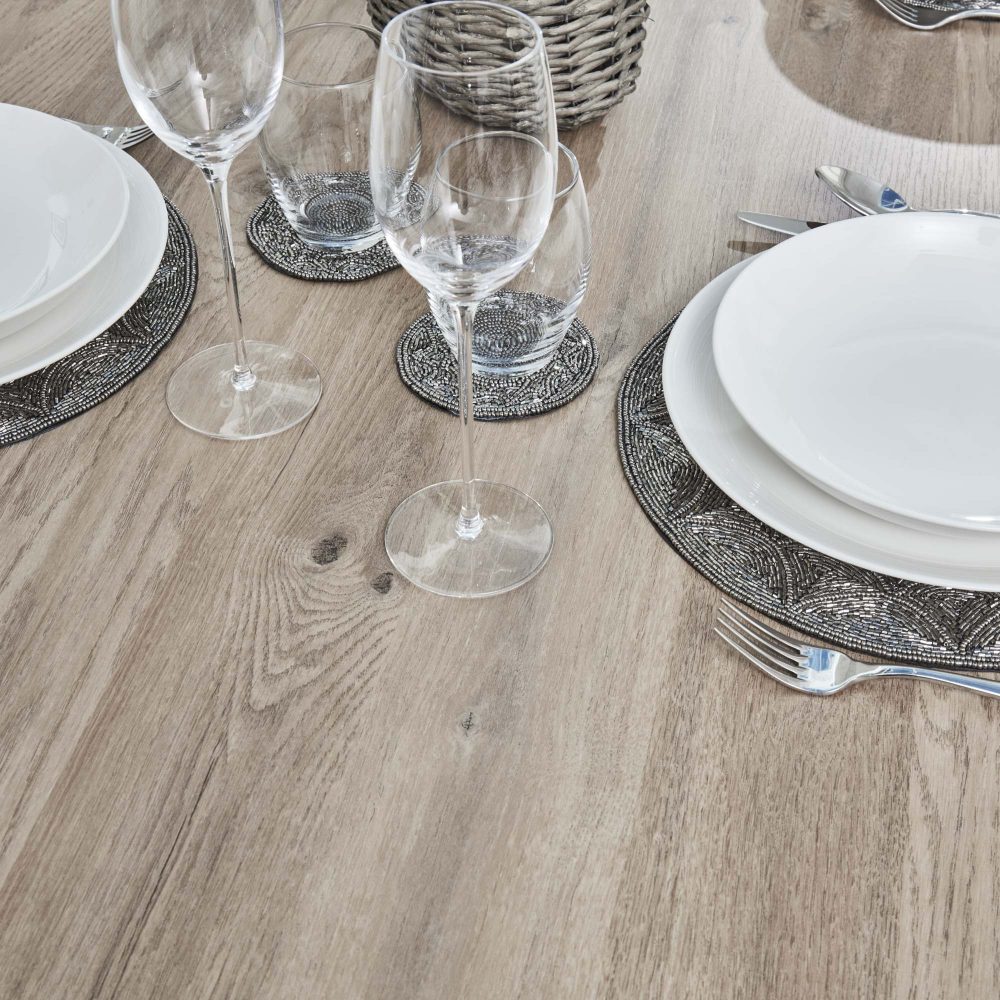 Bellagio 90cm Square Natural Oak Melamine Dining Table Set with 4x Thiago Tan Dining Chairs - Image 7