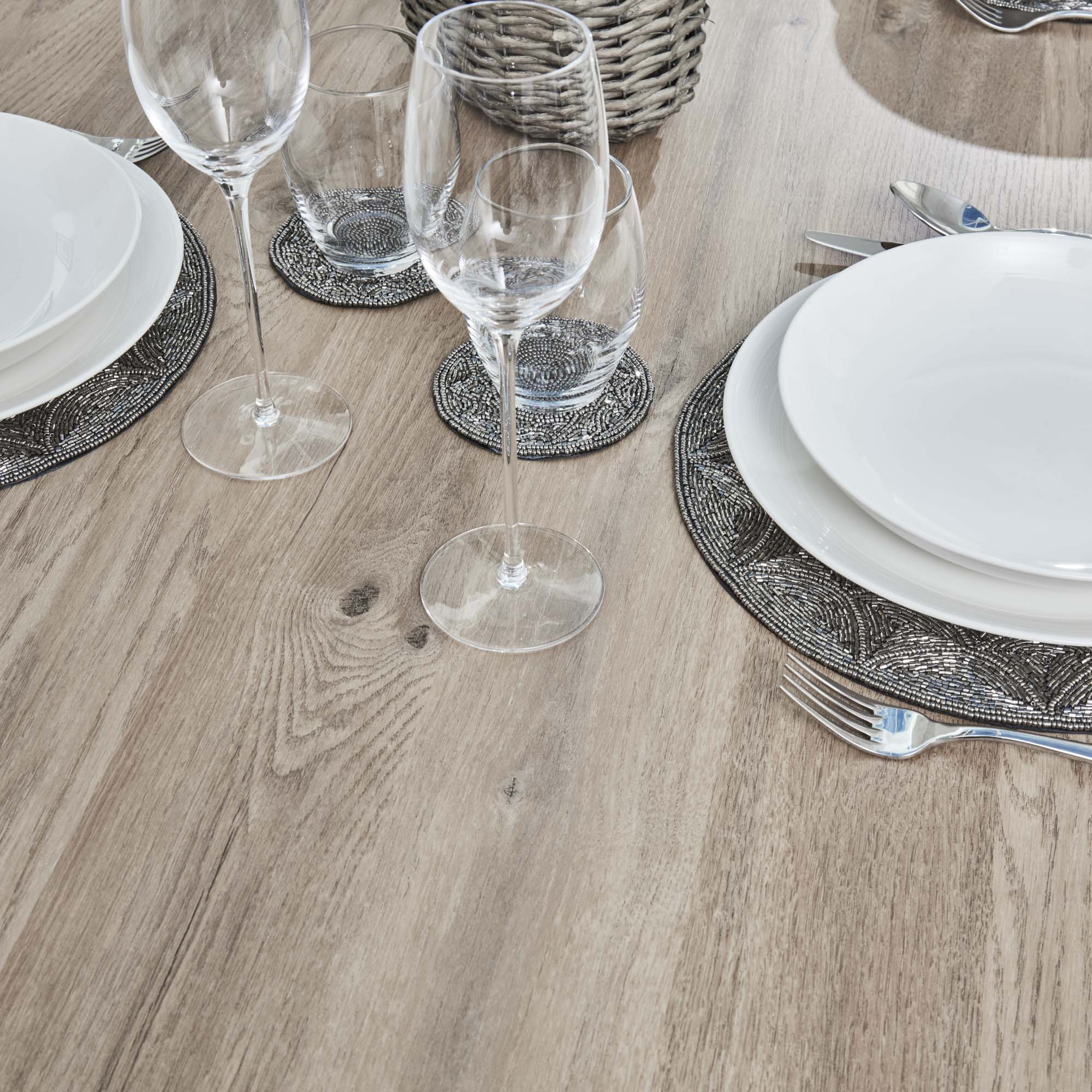 Bellagio 90cm Square Natural Oak Melamine Dining Table Set with 4x Leon Grey Dining Chairs