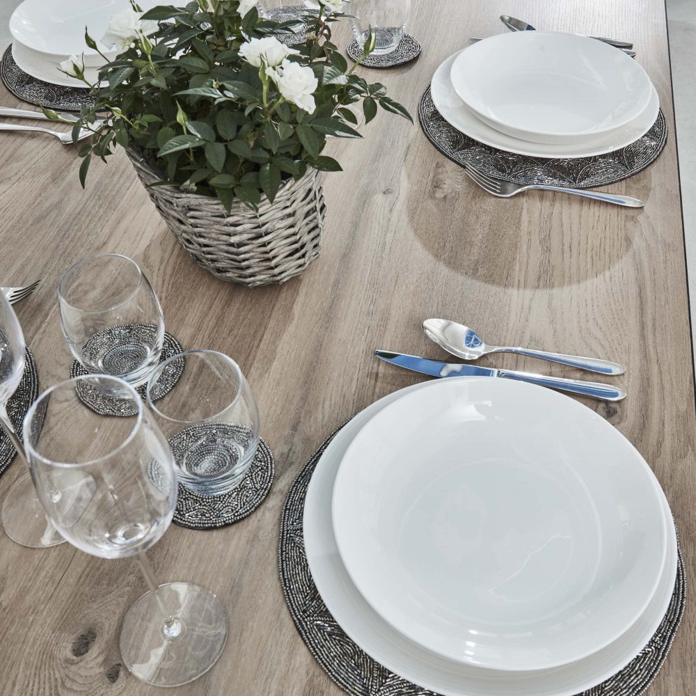 Bellagio 90cm Square Natural Oak Melamine Dining Table Set with 4x Thiago Tan Dining Chairs - Image 6