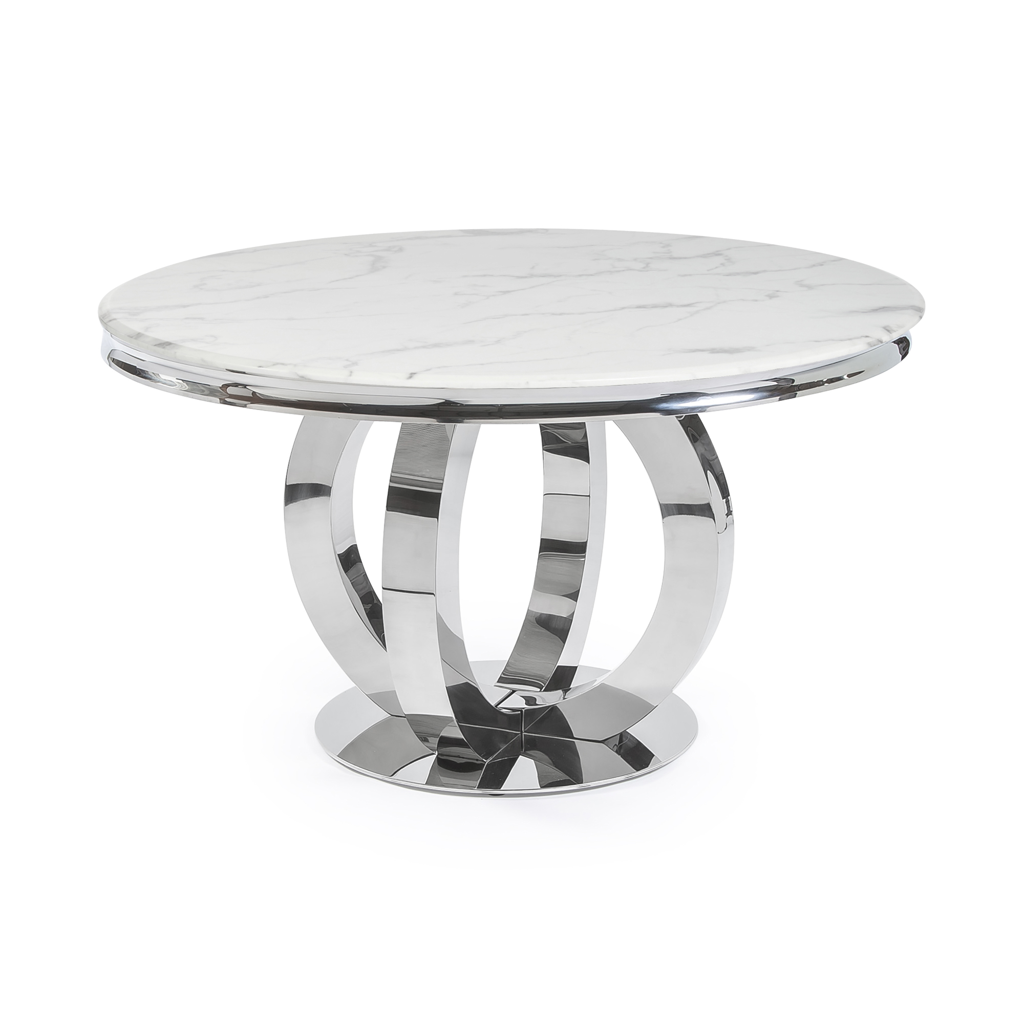 1.3M Polished Circular Stainless Steel Dining Table with White Marble Top