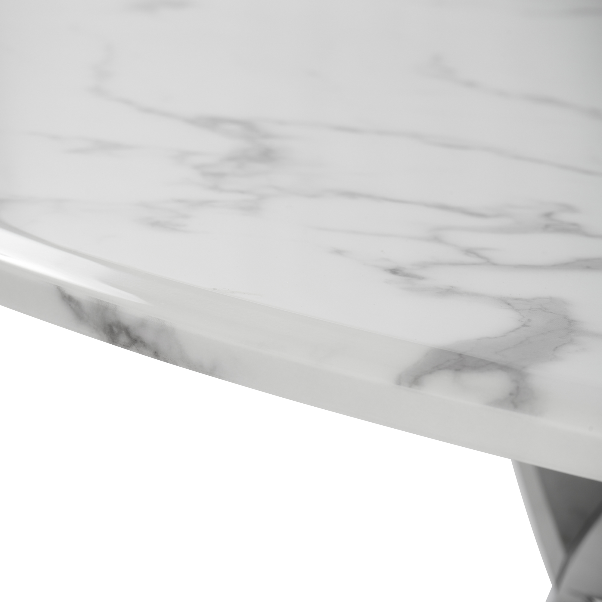 1.3M Pedestal Polished Circular Stainless Steel Dining Table with White Marble Effect