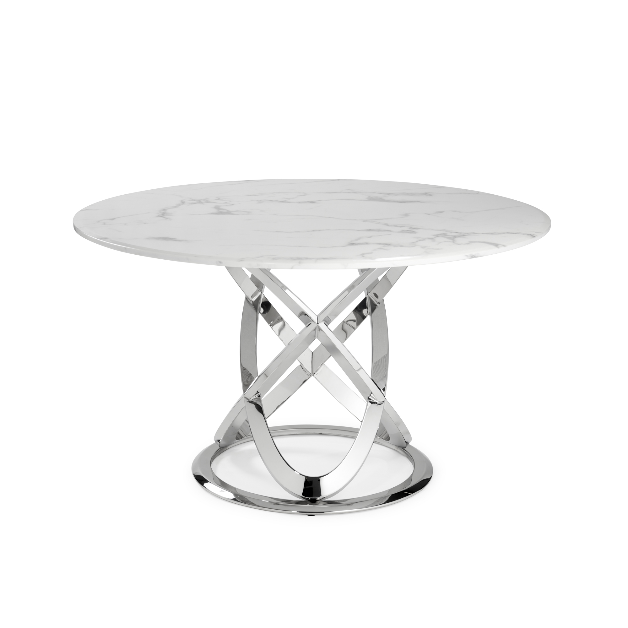 1.3M Pedestal Polished Circular Stainless Steel Dining Table with White Marble Top