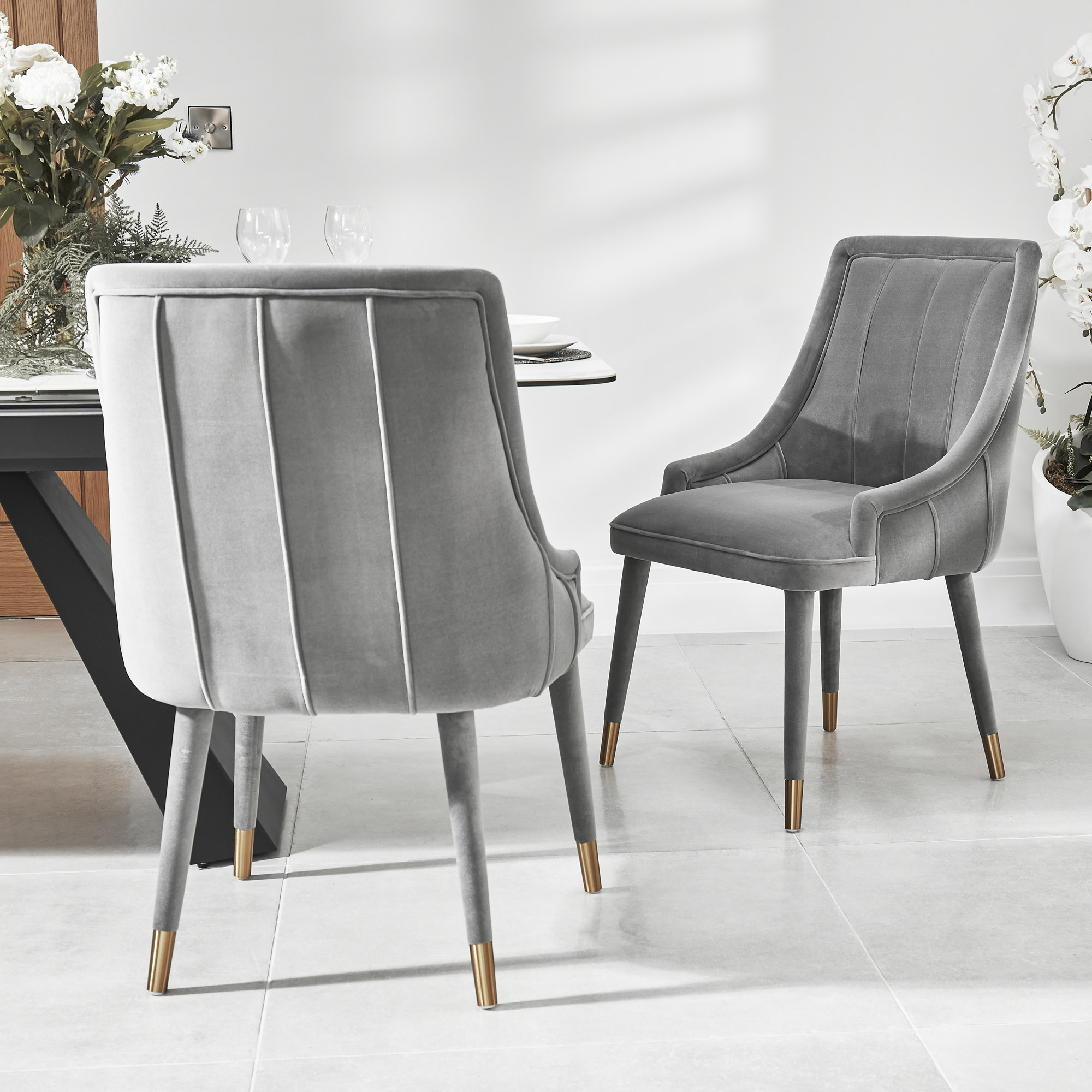 Claude Grey Velvet Ribbed Dining Chair