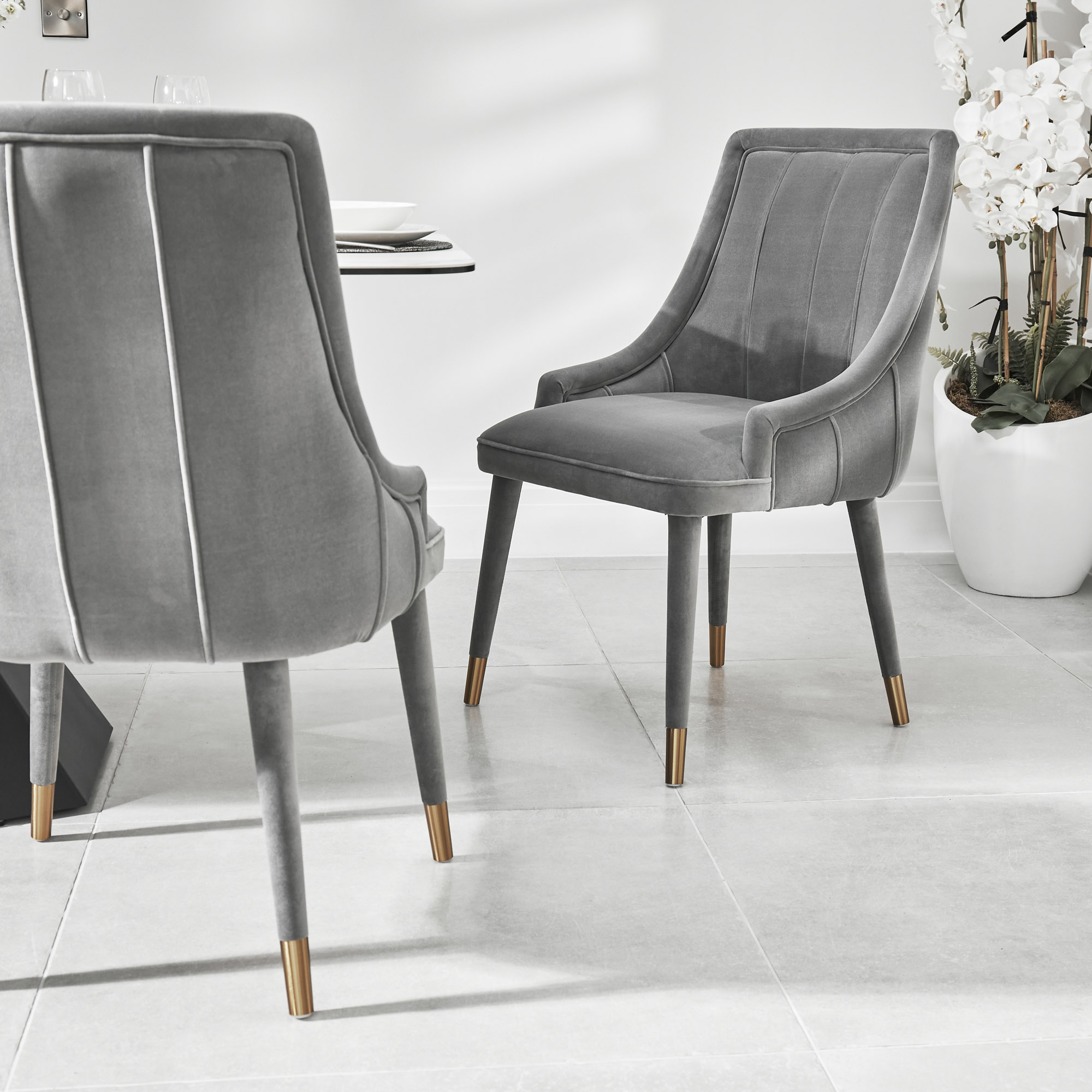 Claude Grey Velvet Ribbed Dining Chair