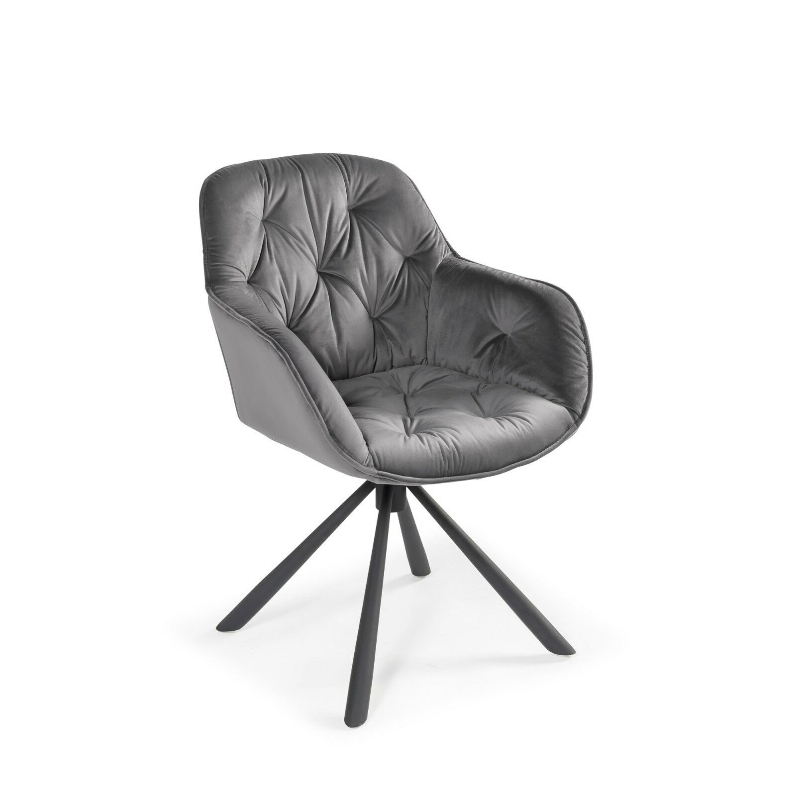 Seattle Swivel Grey Velvet Upholstered Dining Arm Chair (Set of 2)