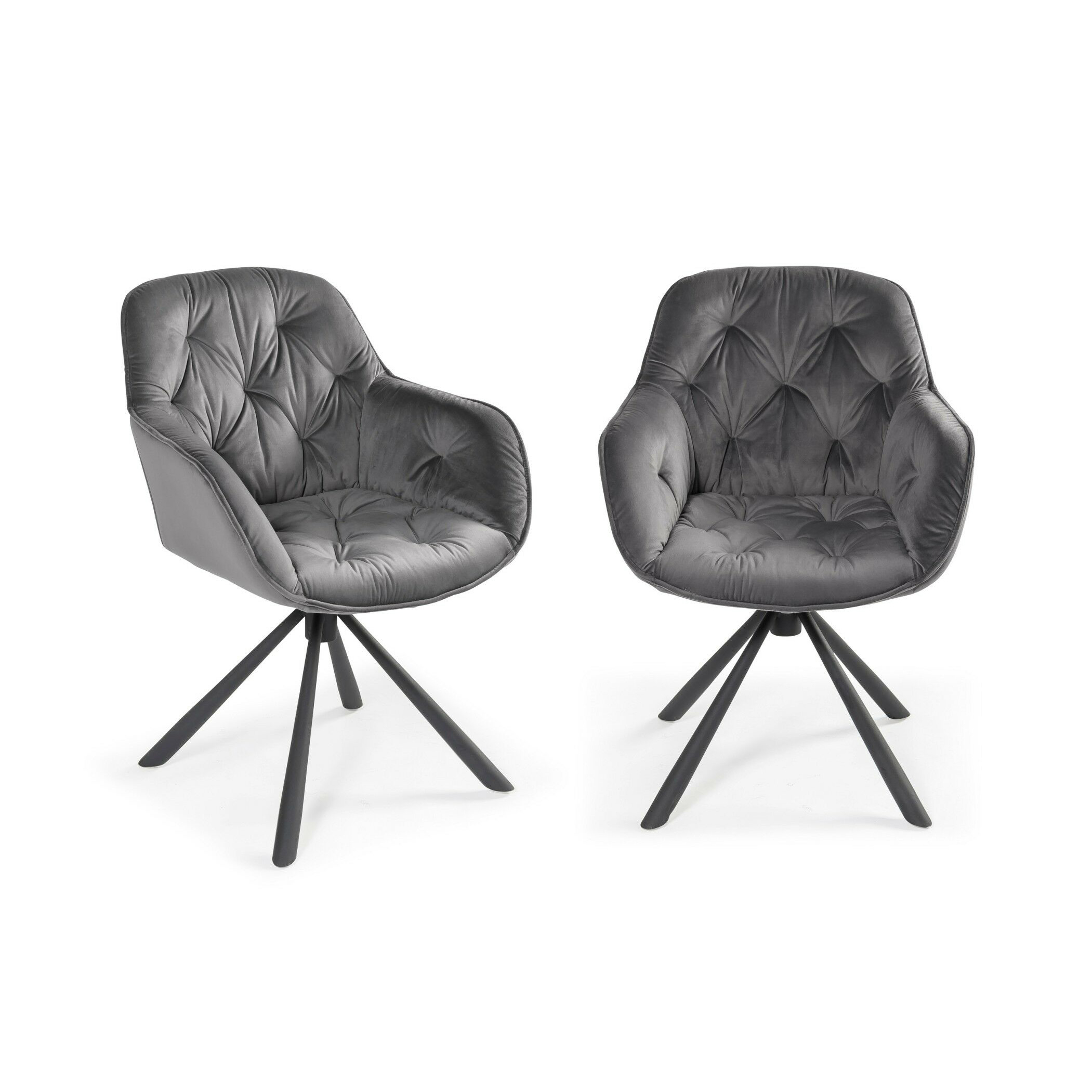 Seattle Swivel Grey Velvet Upholstered Dining Arm Chair (Set of 2)