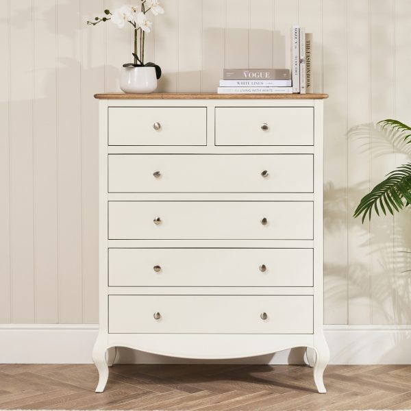 Lille French Chalk White 6 Drawer Tall Chest