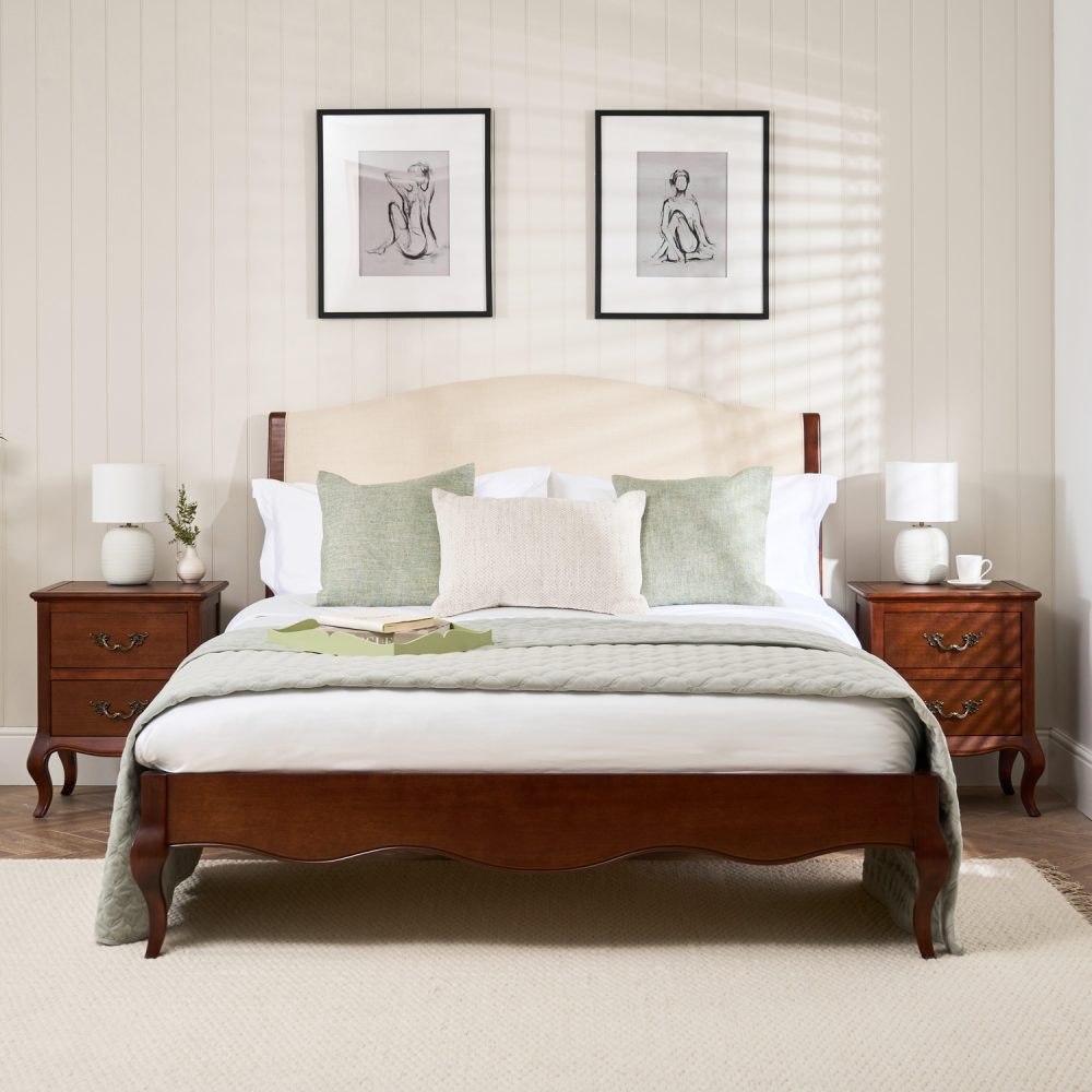 Lille French Mahogany Upholstered Low Foot Board Bed - Double Size