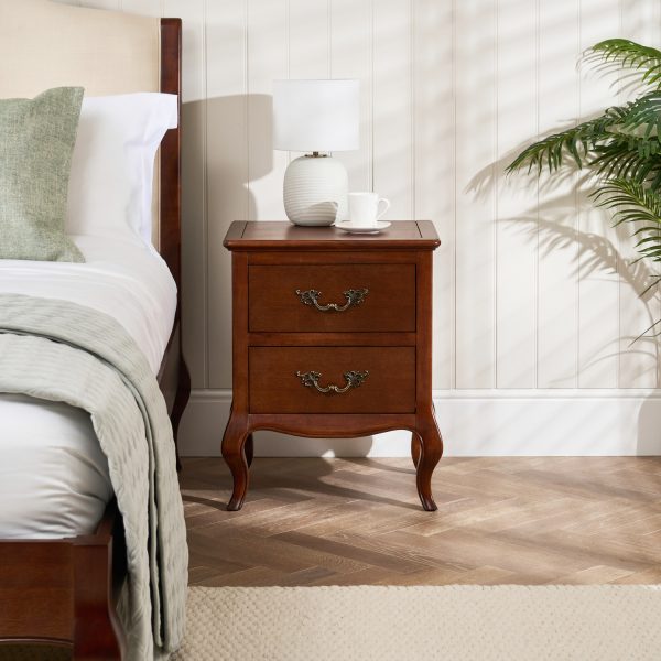Lille French Mahogany Two Drawer Bedside Table