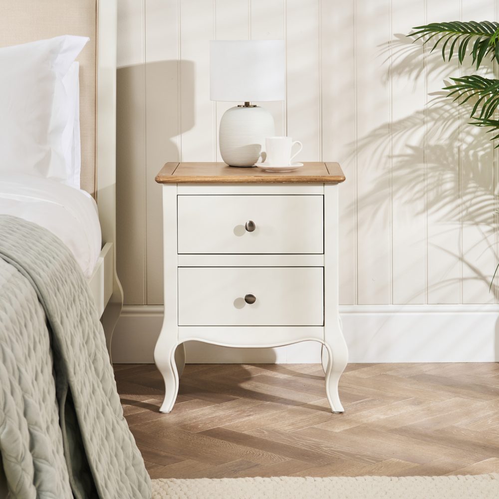 Lille French Chalk White Two Drawer Bedside Table - Image 2