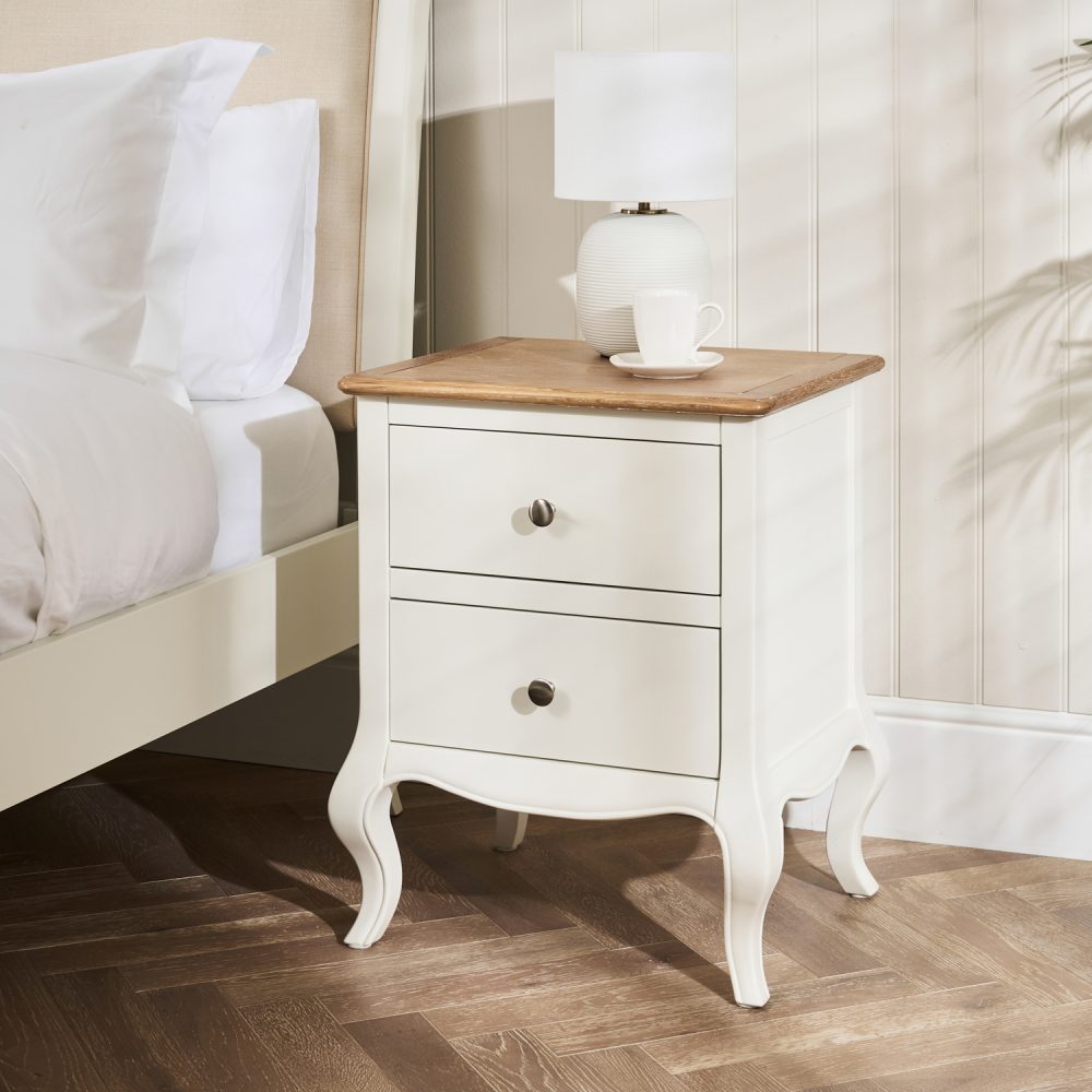 Lille French Chalk White Two Drawer Bedside Table - Image 3