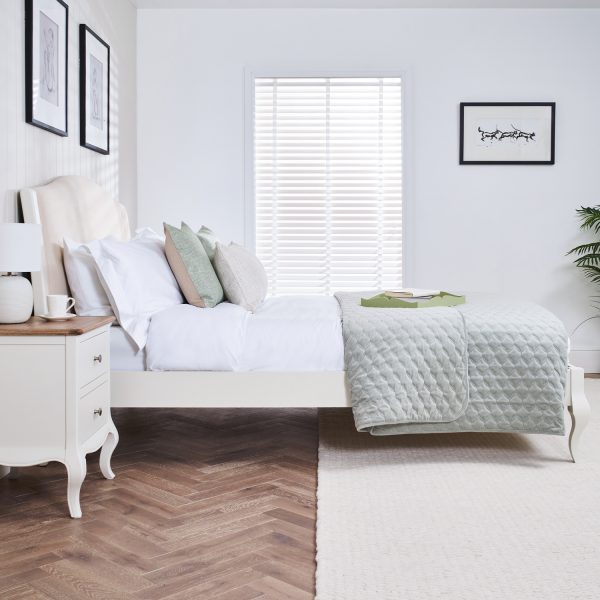 Lille French Chalk White Upholstered Low Foot Board Bed – Double Size