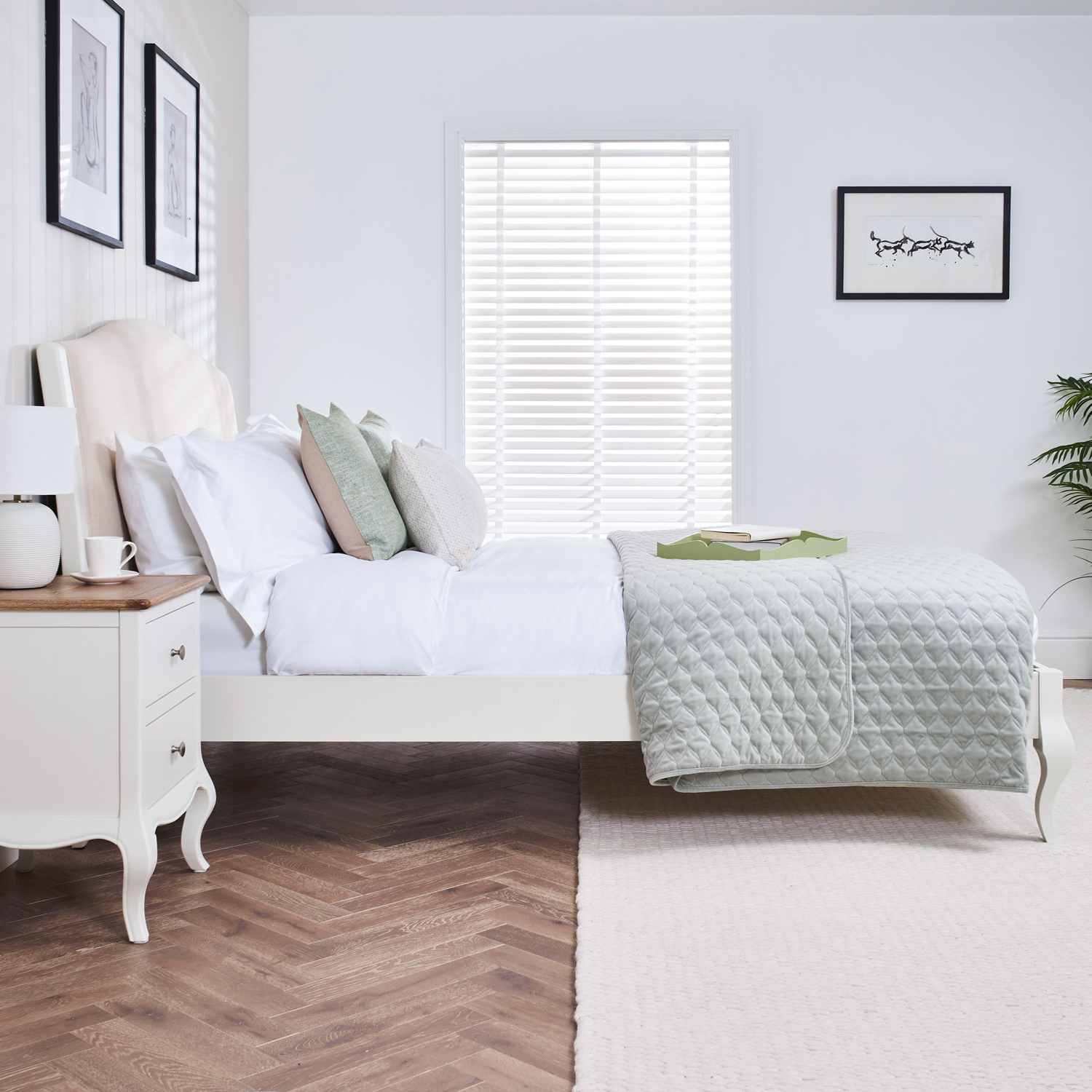 Lille French Chalk White Upholstered Low Foot Board Bed - Double Size - Image 2