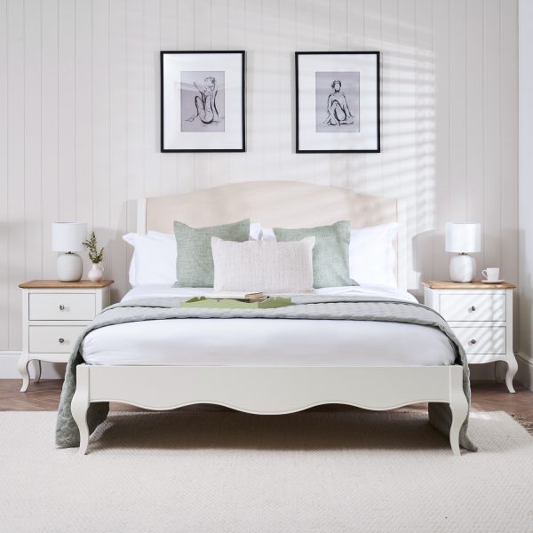 Lille French Chalk White Upholstered Low Foot Board Bed – Double Size
