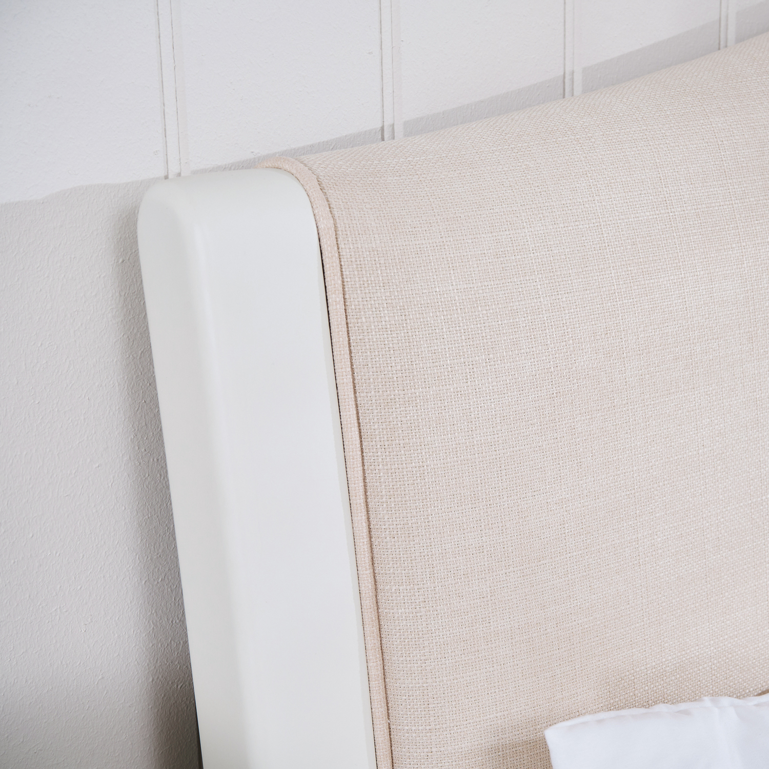 Lille French Chalk White Upholstered Low Foot Board Bed - Double Size - Image 4