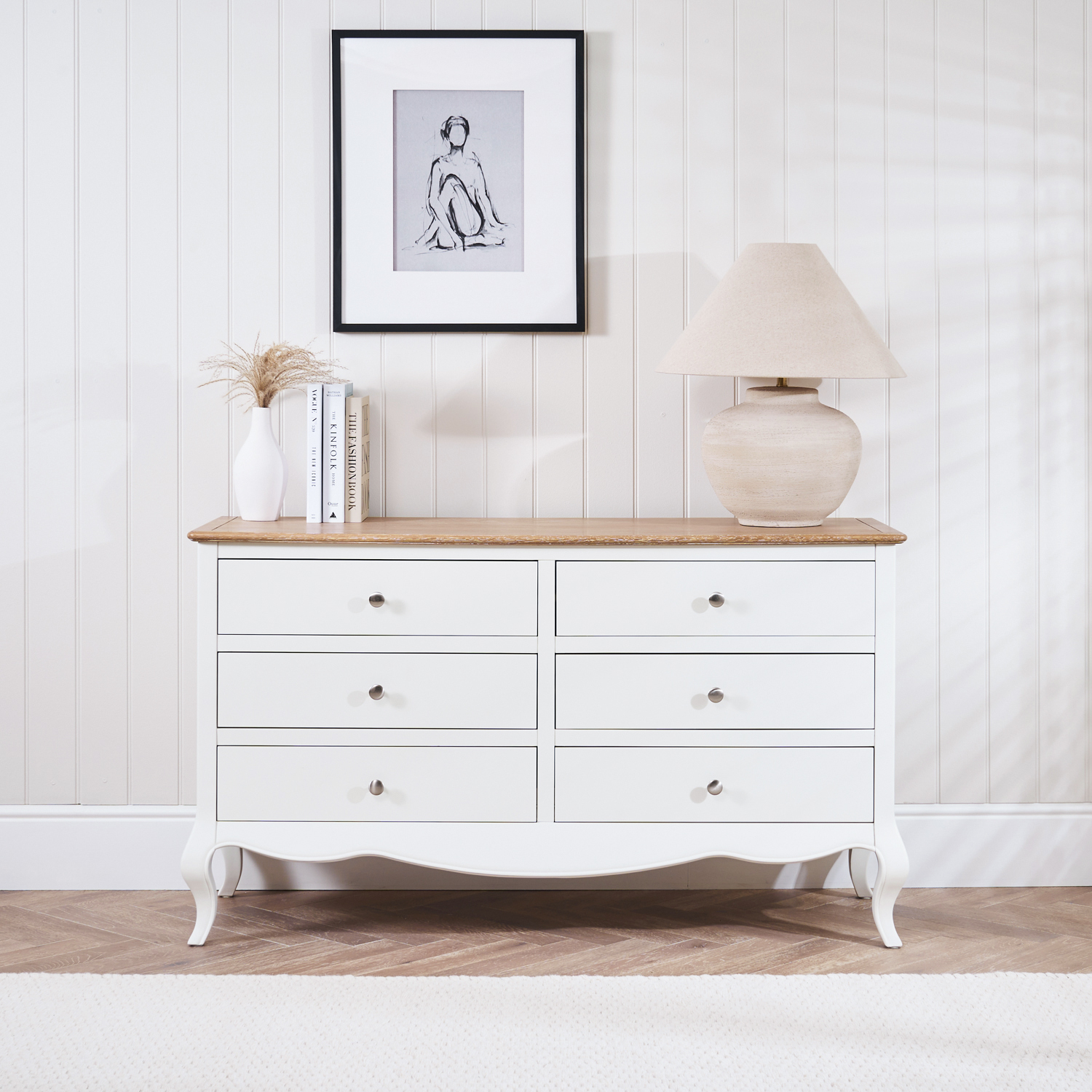 Lille French Chalk White 6 Drawer Wide Chest