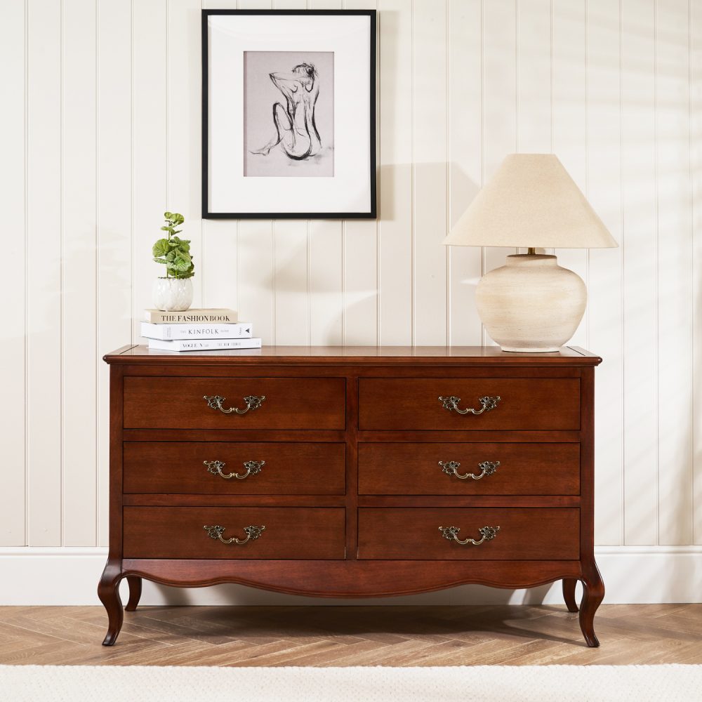 Lille French Mahogany 6 Drawer Wide Chest