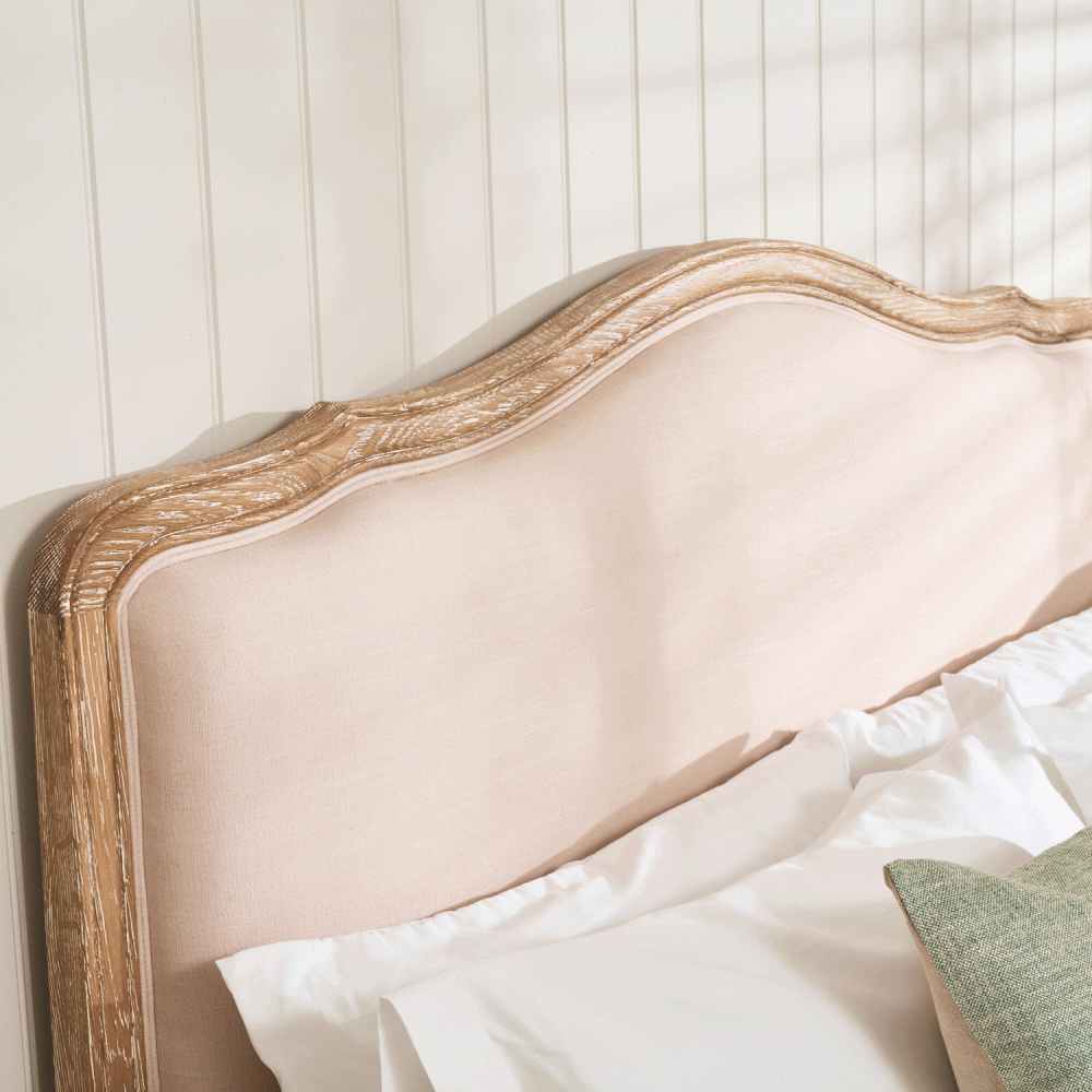 Clémence Whitewash Oak Upholstered Low Foot Board Bed - King - Image 6