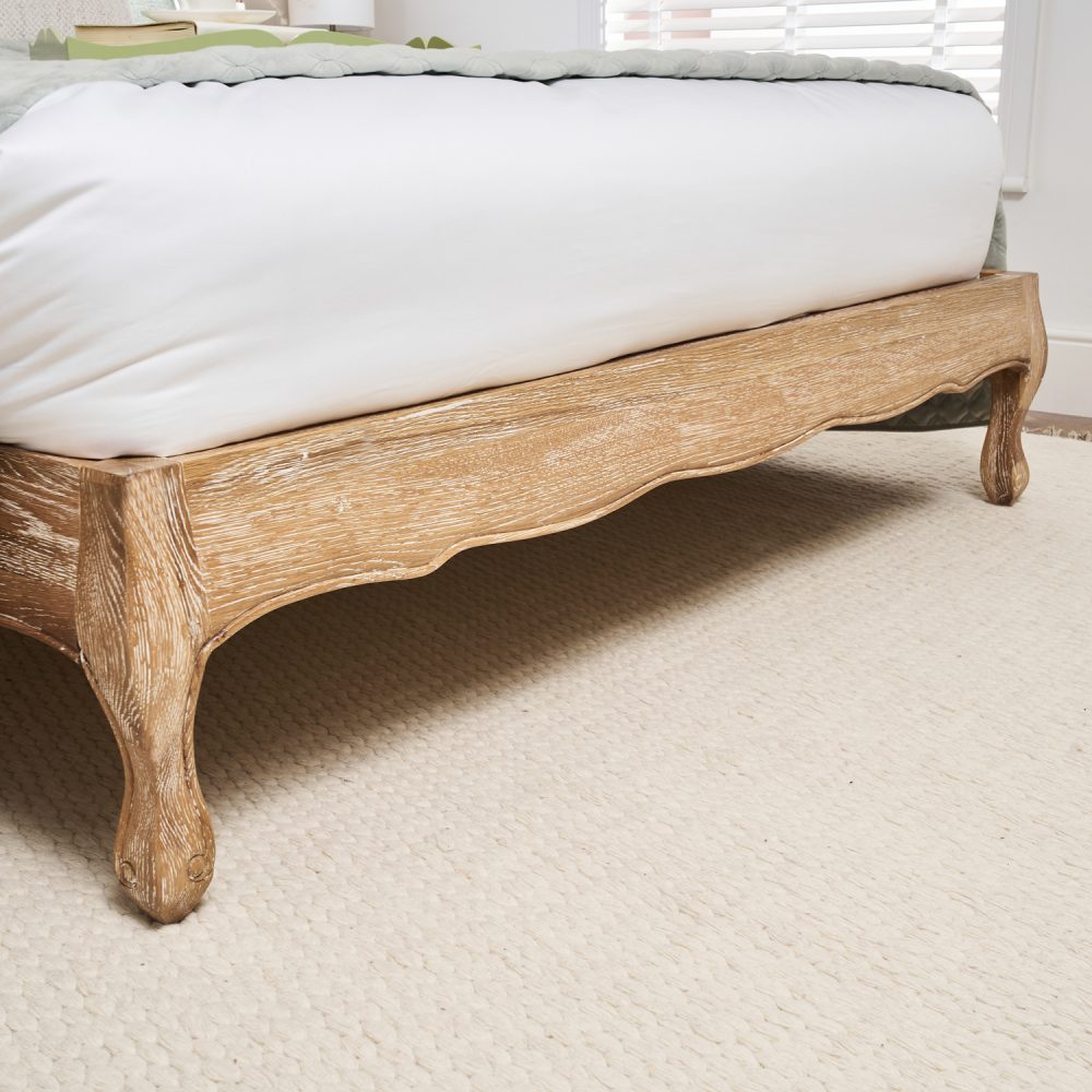 Clémence Whitewash Oak Upholstered Low Foot Board Bed - King - Image 4