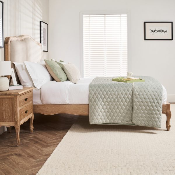 Clementine Whitewash Oak Upholstered Low Foot Board Bed – King